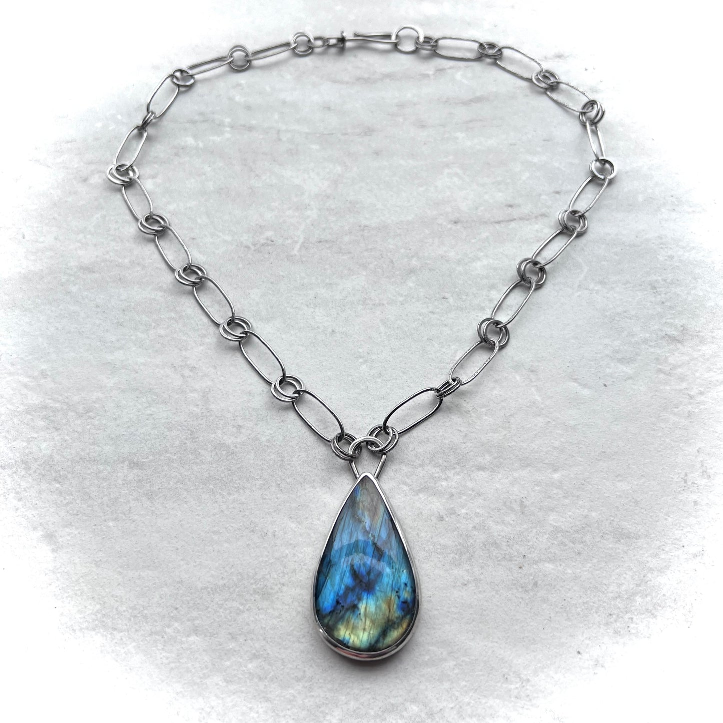 Labradorite Sterling Silver Necklace - One-of-a-kind Labradorite Pendant on Handmade Sterling Silver Chain