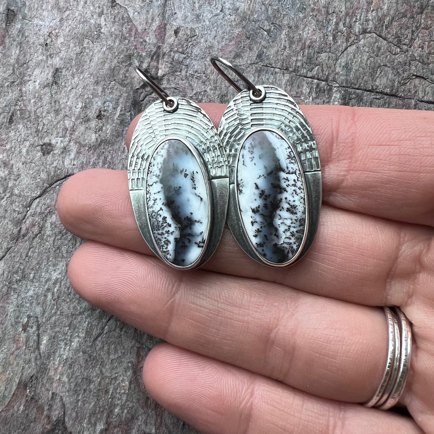 Dendritic Opal Sterling Silver Earrings - Handmade One-of-a-kind Earrings