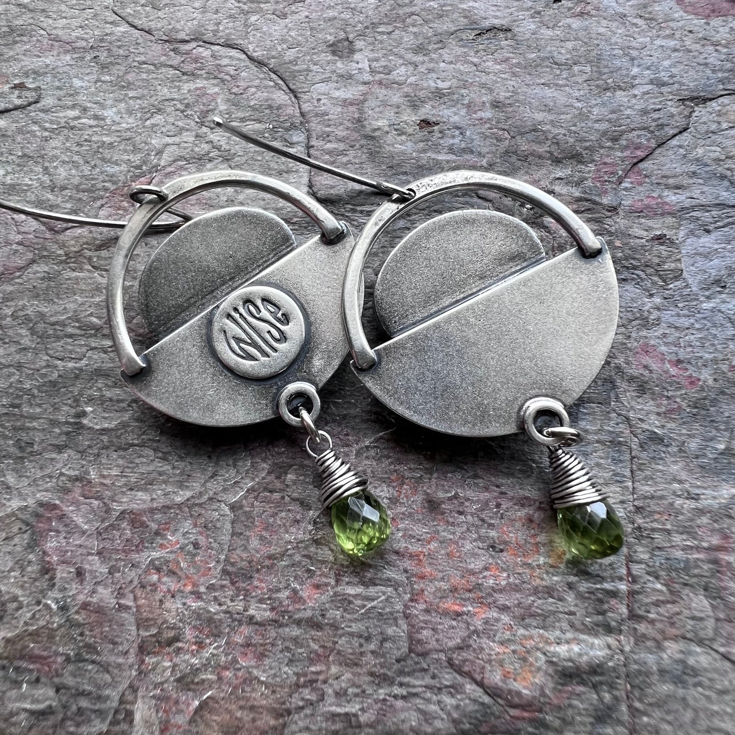 Sterling Silver Druzy and Peridot Earrings - Handmade One-of-a-kind Earrings