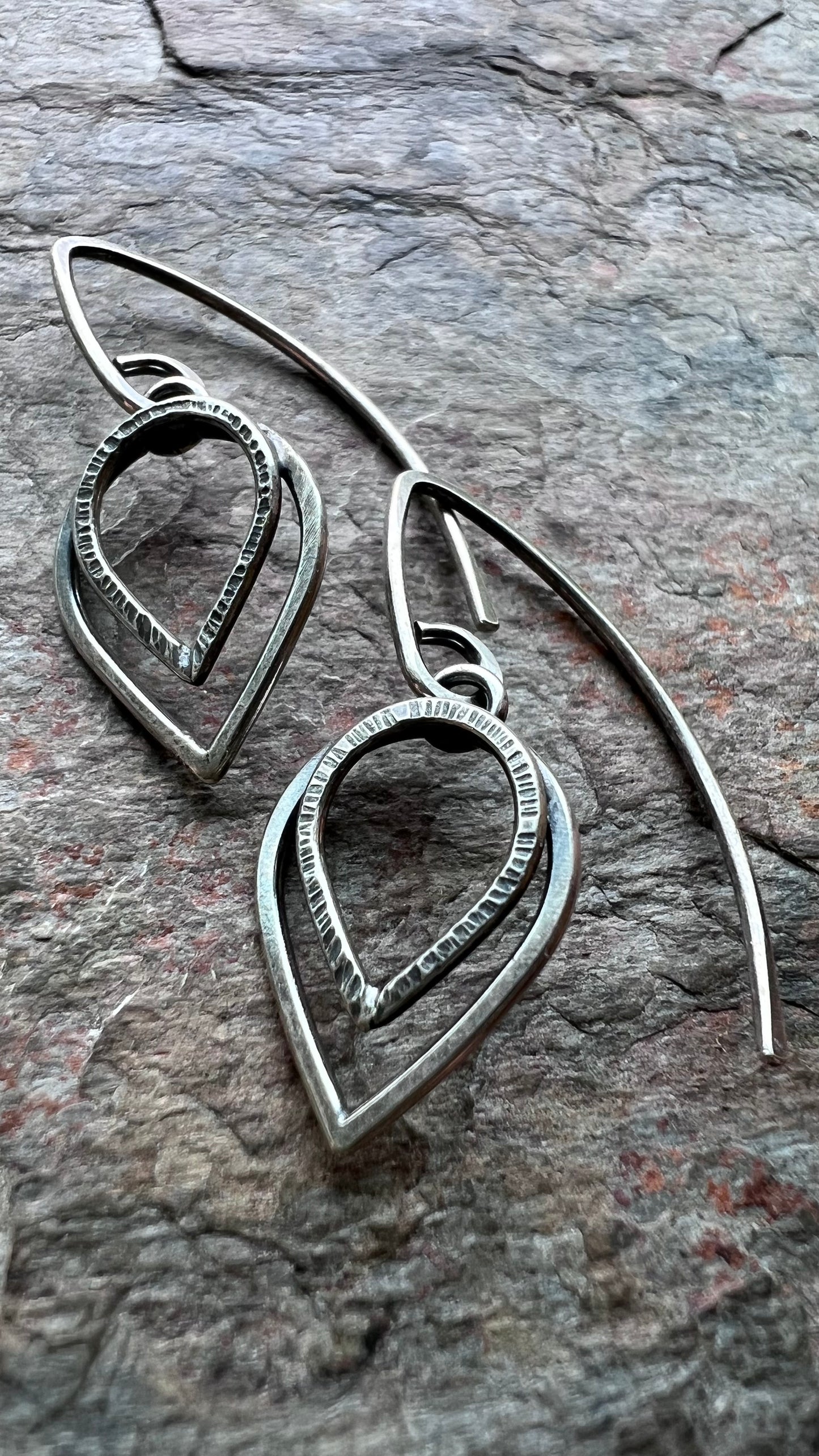 Sterling Silver Petal Earrings - Small Lightweight Everyday Dangle Earrings