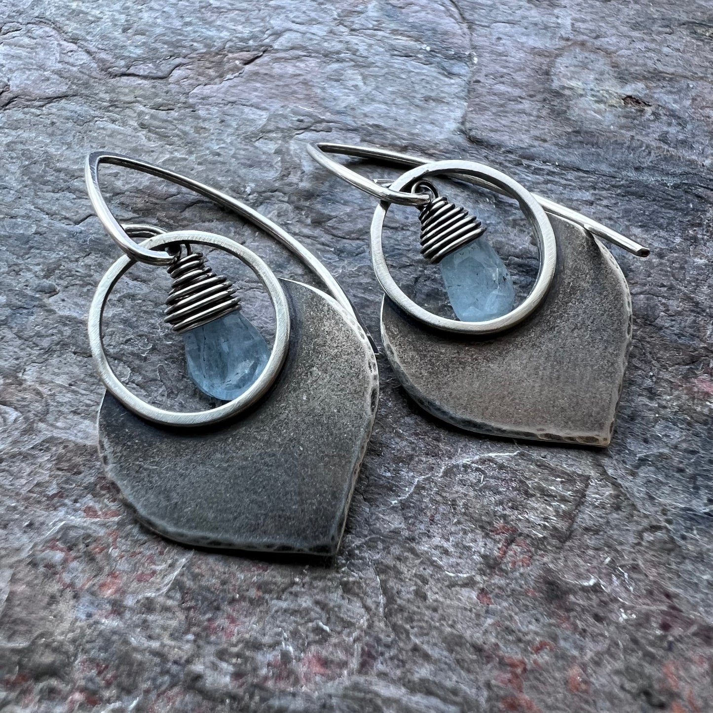Aquamarine Sterling Silver Earrings - Genuine Aquamarine and Sterling Silver Petal Earrings