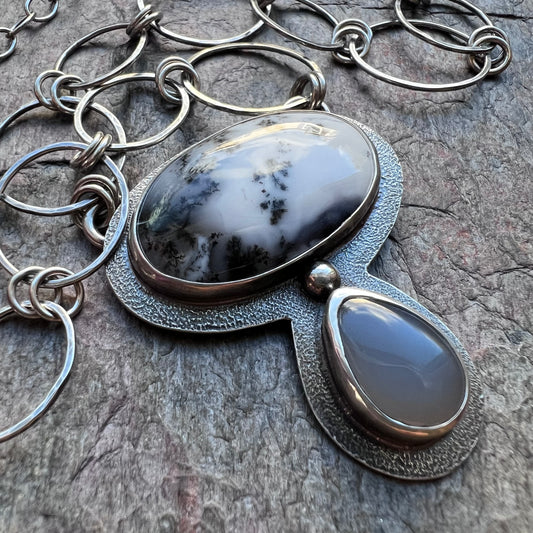 Dendritic Opal and Chalcedony Sterling Silver Necklace - Handmade One-of-a-kind Pendant on Sterling Silver Chain