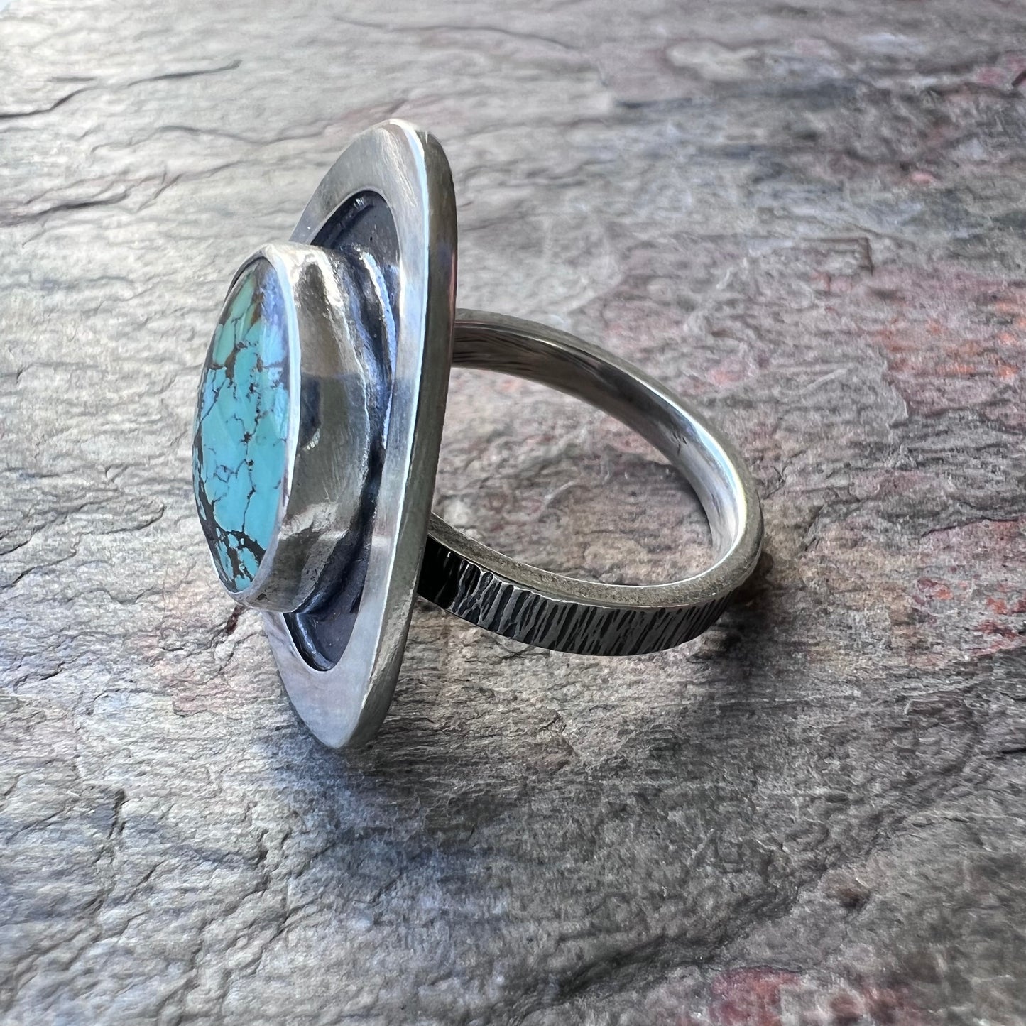 Turquoise Sterling Silver Ring - Genuine Turquoise Handmade One-of-a-kind Artisan Ring - Size 8.25
