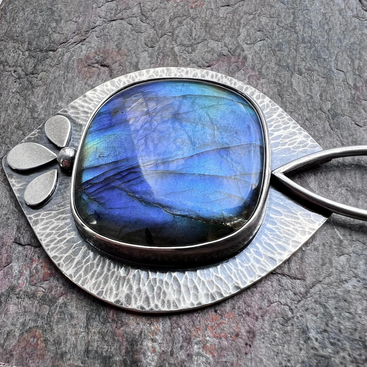 Labradorite Sterling Silver Necklace - Large Handmade One-of-a-kind Pendant on Sterling Silver Chain