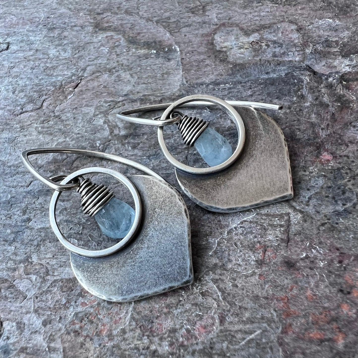 Aquamarine Sterling Silver Earrings - Genuine Aquamarine and Sterling Silver Petal Earrings
