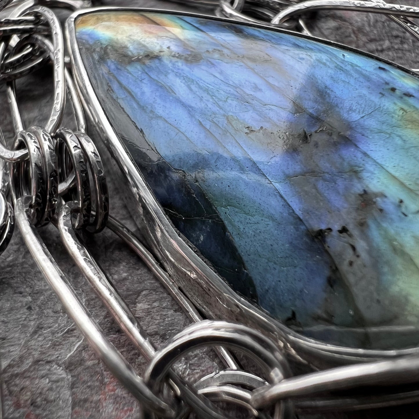 Labradorite Sterling Silver Necklace - One-of-a-kind Labradorite Pendant on Handmade Sterling Silver Chain
