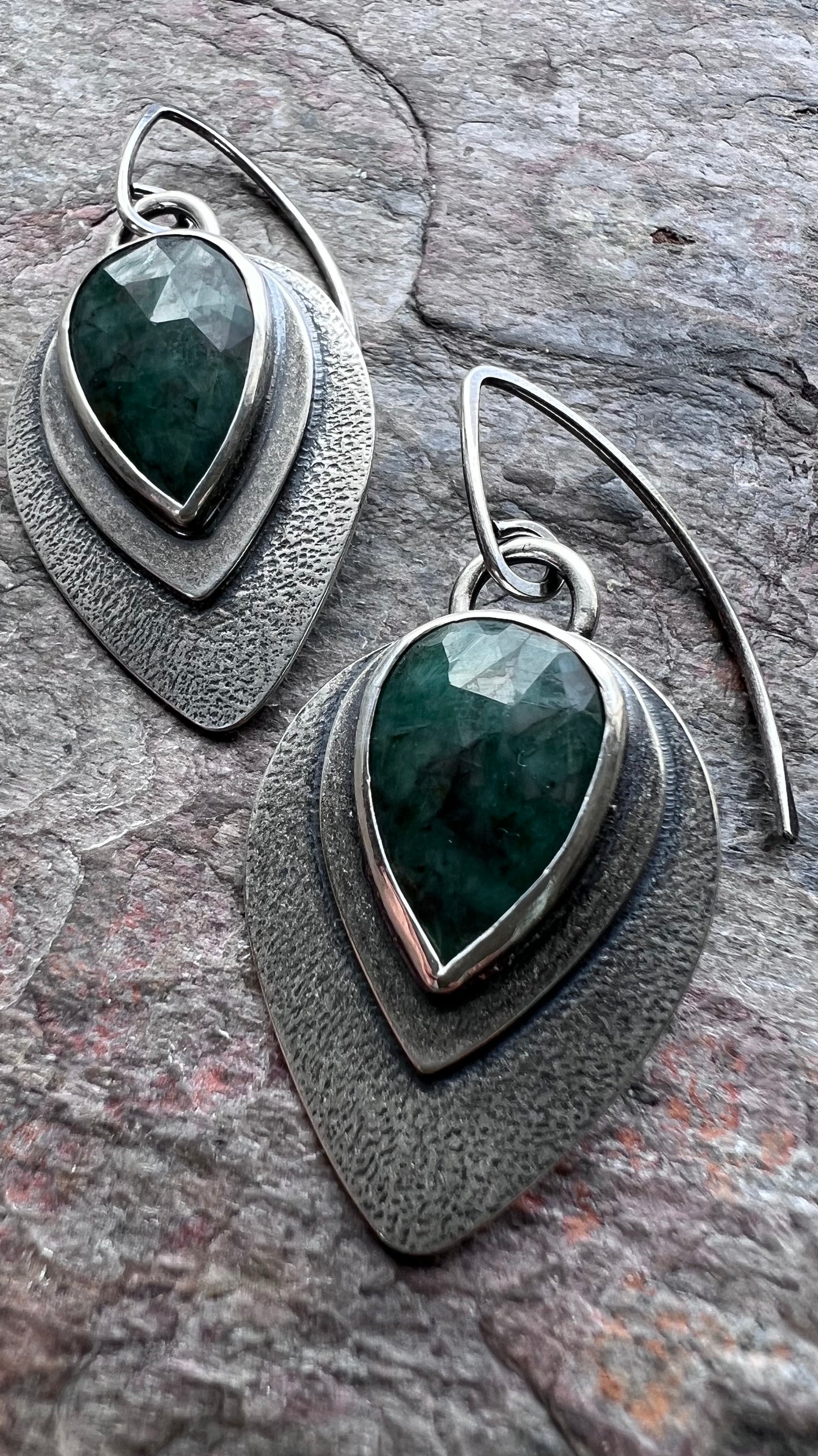 Emerald Sterling Silver Earrings - Handmade Genuine Emerald and Sterling Silver One-of-a-kind Earrings