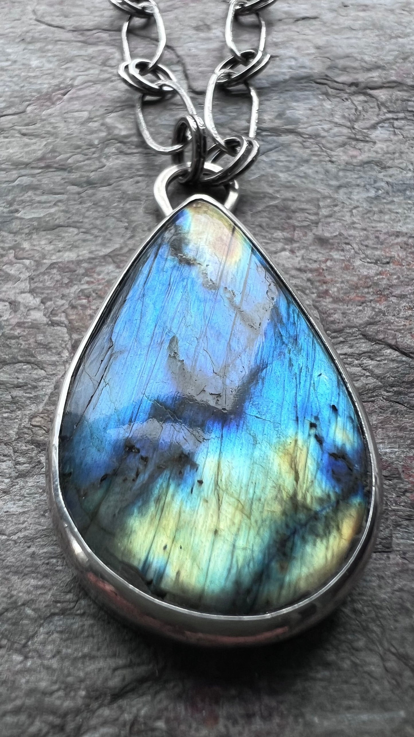 Labradorite Sterling Silver Necklace - One-of-a-kind Labradorite Pendant on Handmade Sterling Silver Chain