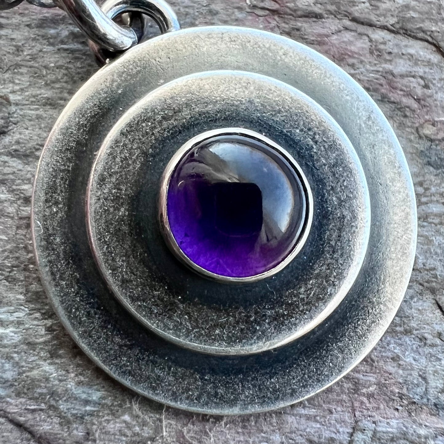 Amethyst Sterling Silver Necklace - Amethyst Cabochon Pendant on Sterling Silver Chain