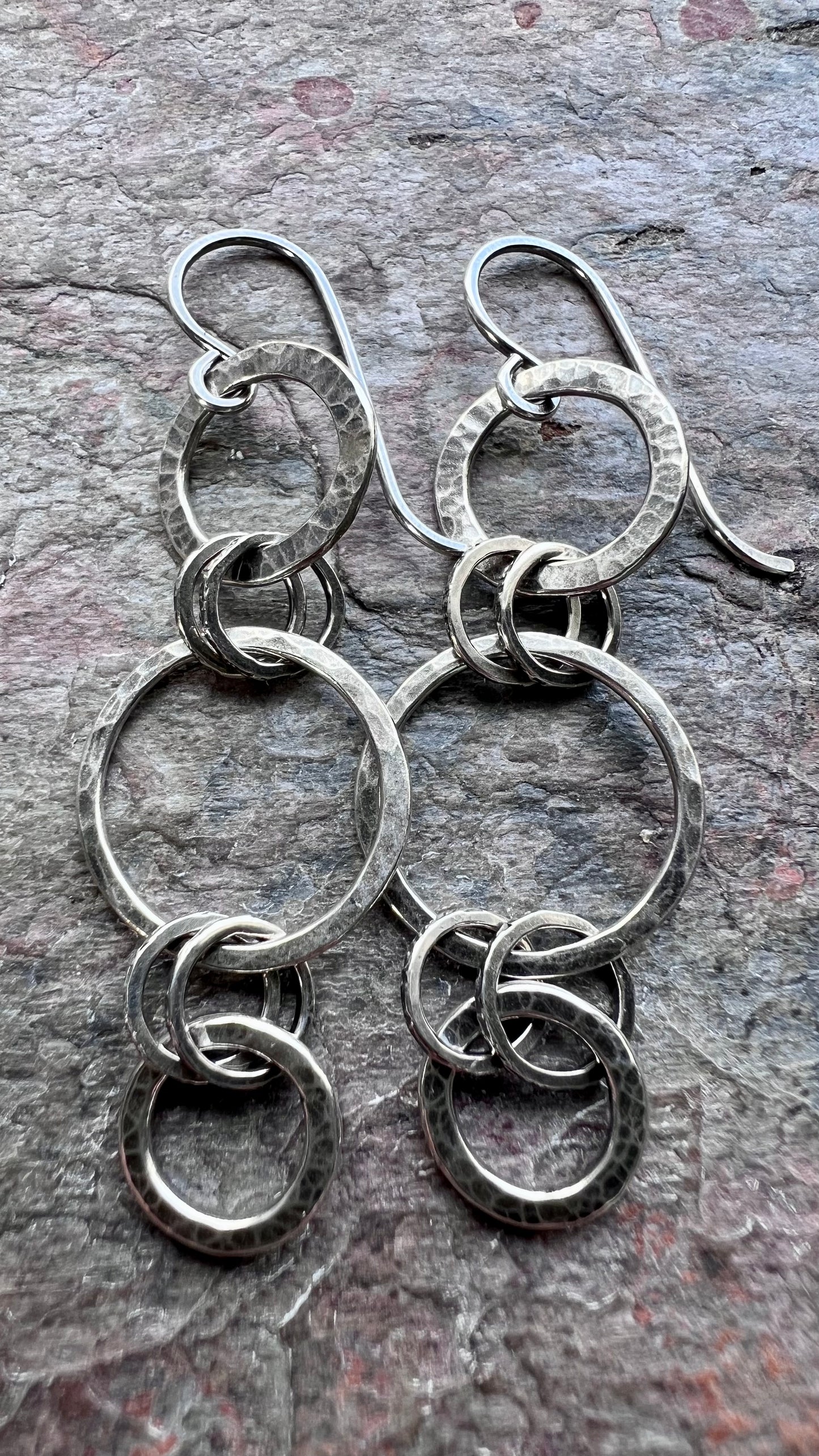 Sterling Silver Hammered Circle Chain Earrings