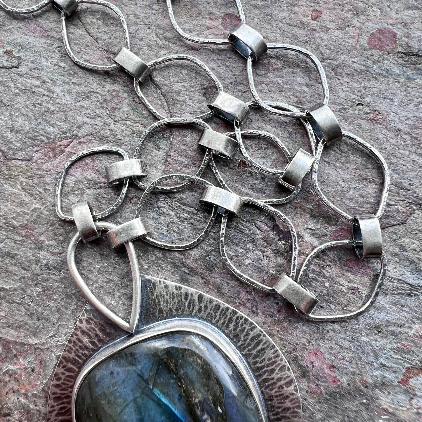Labradorite Sterling Silver Necklace - Large Handmade One-of-a-kind Pendant on Sterling Silver Chain