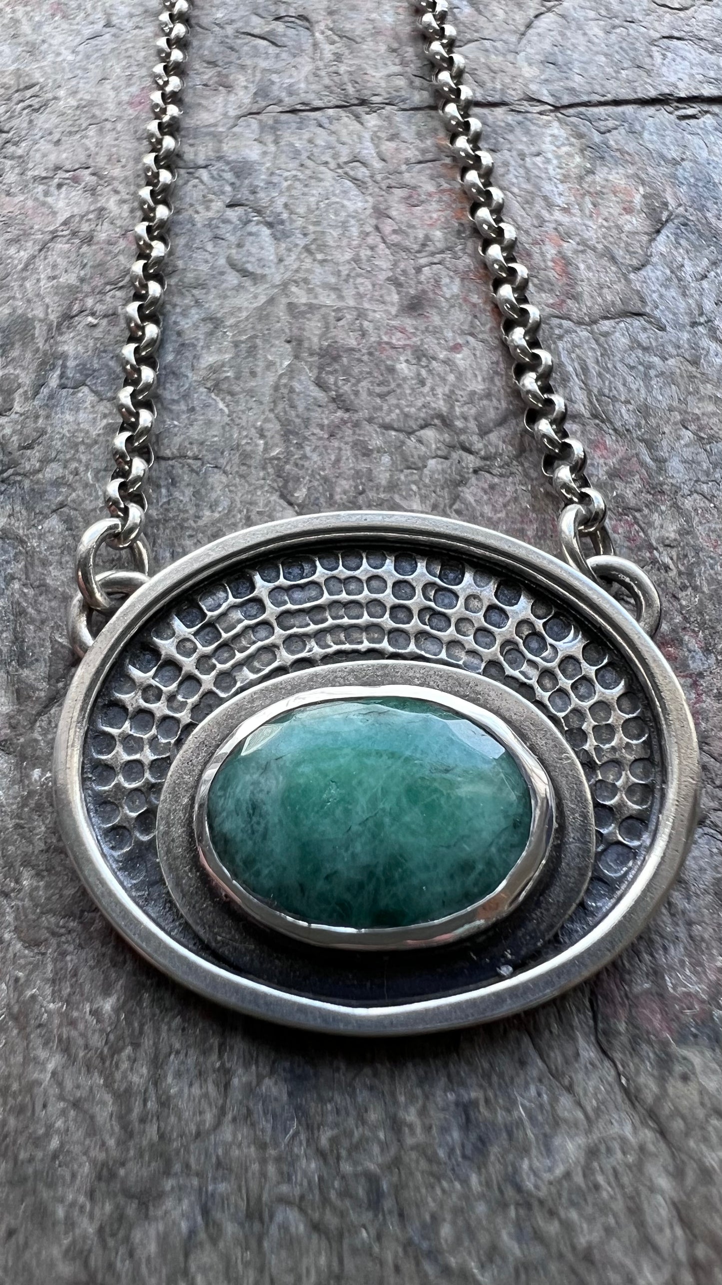 Emerald Sterling Silver Necklace - Handmade One-of-a-kind Genuine Emerald Pendant on Sterling Silver Chain