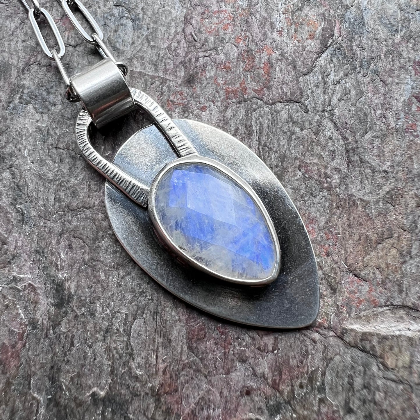 Rainbow Moonstone Sterling Silver Necklace - Handmade One-of-a-kind Pendant on Sterling Silver Chain