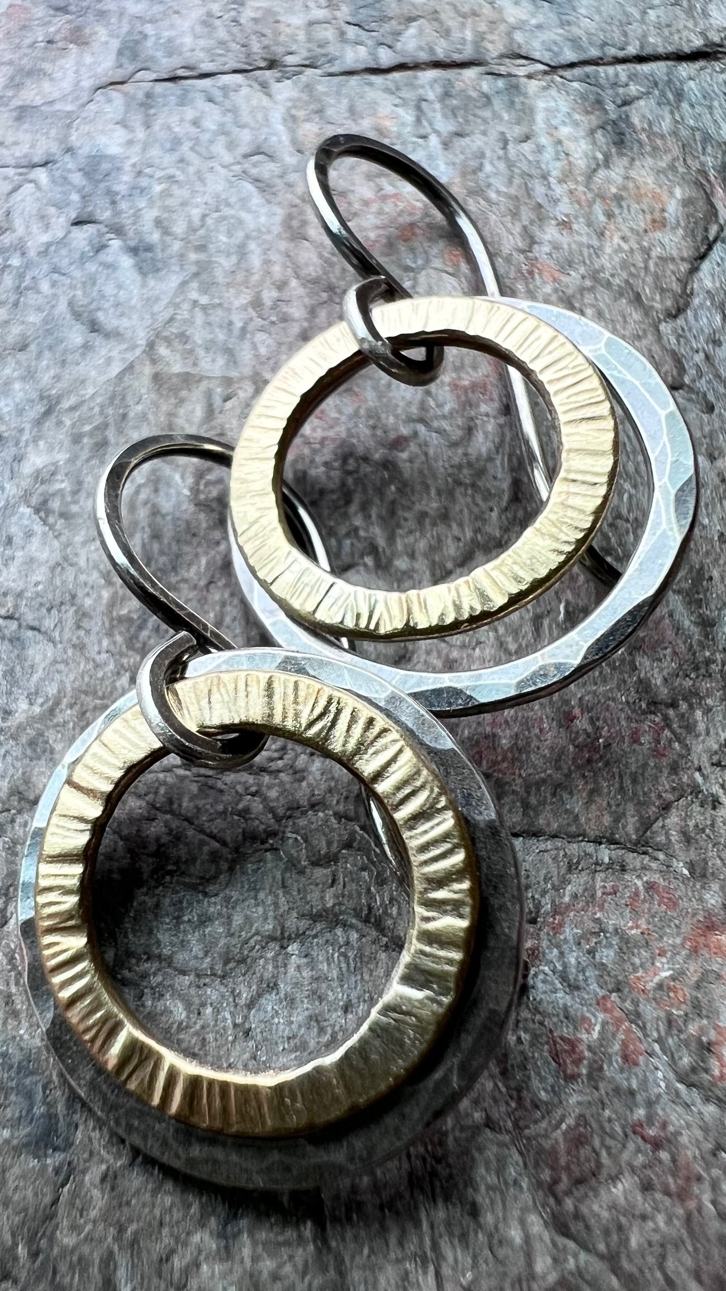 Sterling Silver Mixed Metal Earrings - Hammered Sterling Silver and Brass Earrings