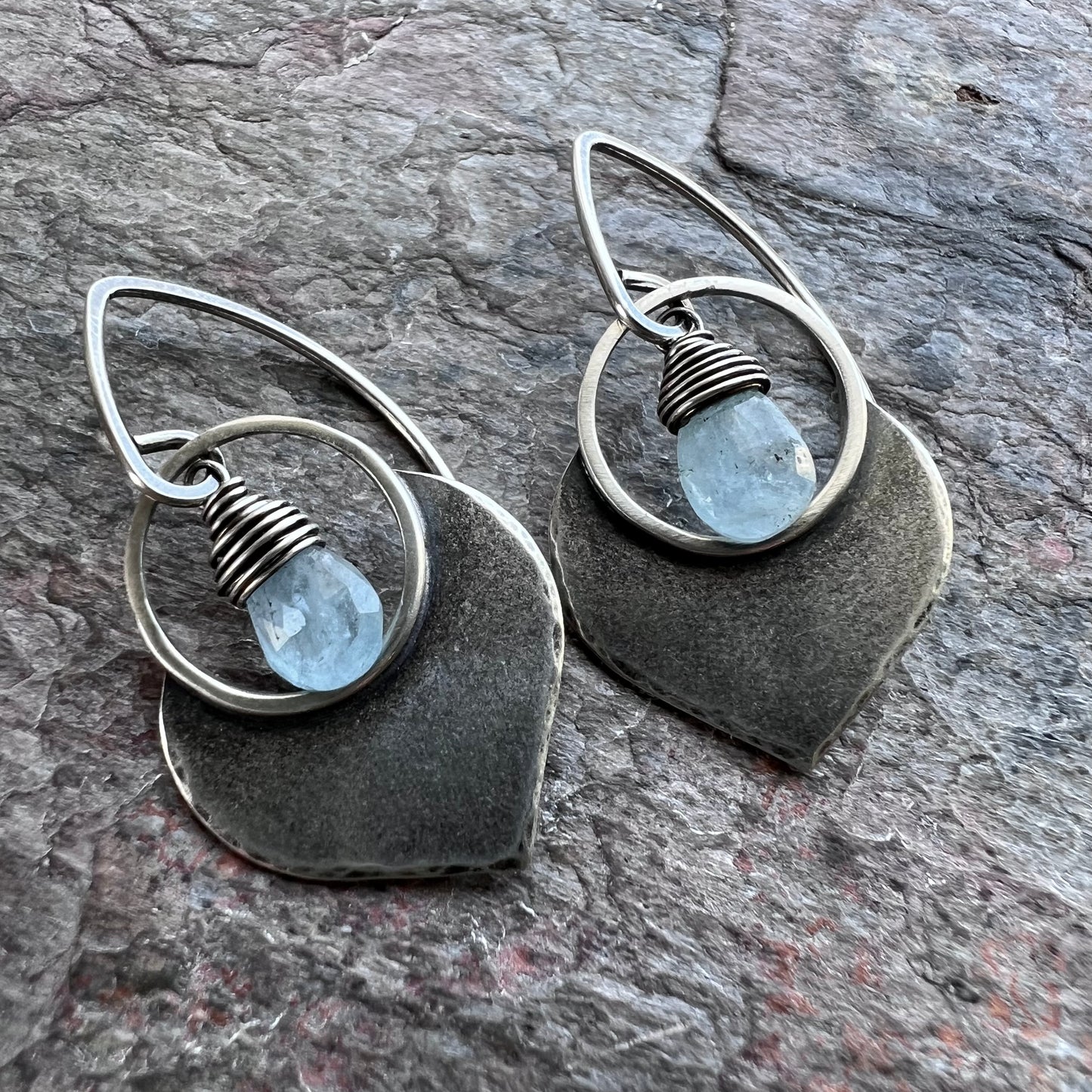 Aquamarine Sterling Silver Earrings - Genuine Aquamarine and Sterling Silver Petal Earrings