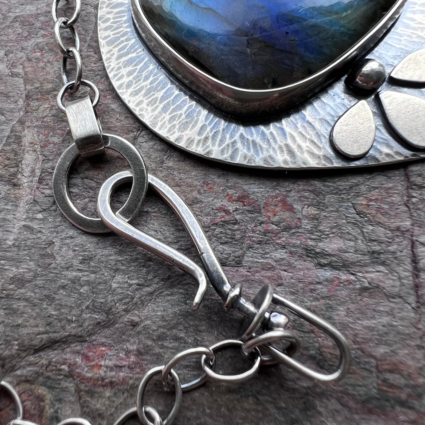 Labradorite Sterling Silver Necklace - Large Handmade One-of-a-kind Pendant on Sterling Silver Chain