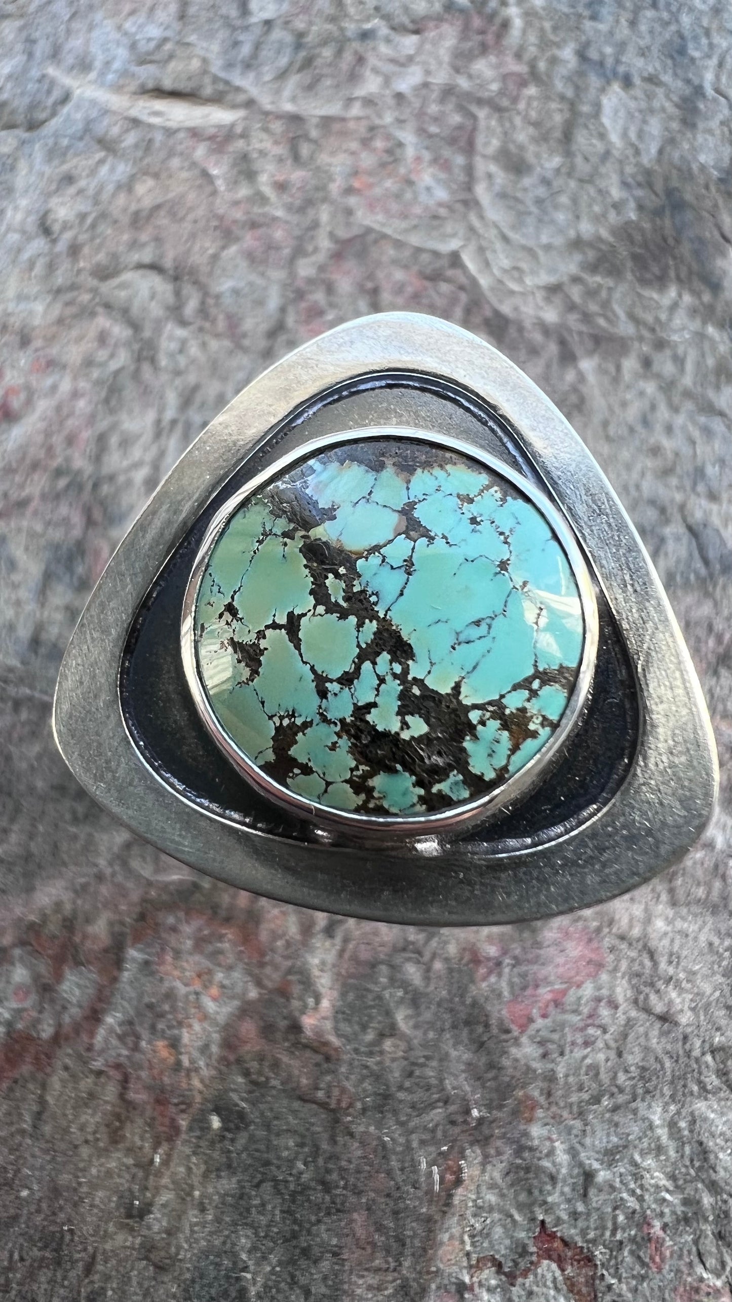 Turquoise Sterling Silver Ring - Genuine Turquoise Handmade One-of-a-kind Artisan Ring - Size 8.25