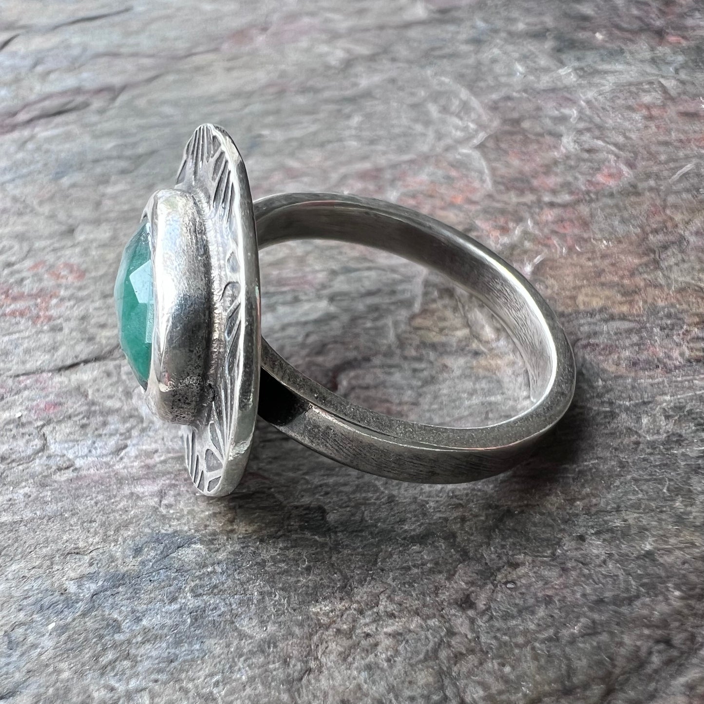Emerald Sterling Silver Ring - Handmade Genuine Emerald One-of-a-kind Ring - Size 8.5
