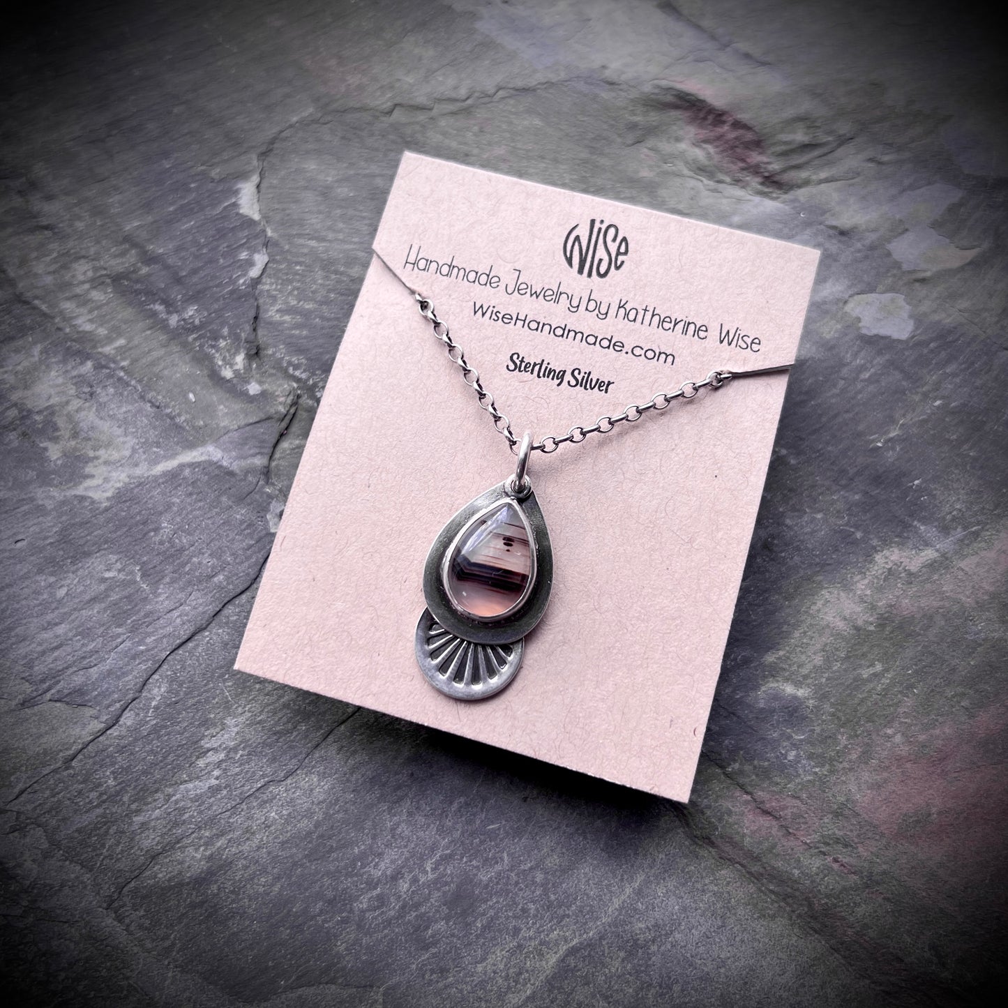 Sterling Silver Montana Agate Necklace | Natural Stone Teardrop Pendant