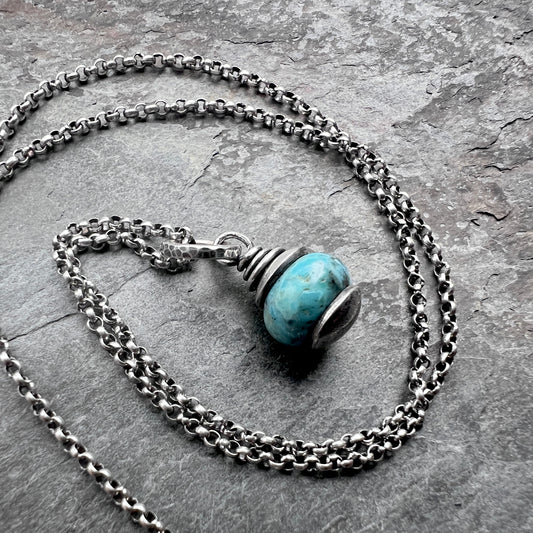 Genuine Turquoise Sterling Silver Necklace | Natural Stone Pendant on Lightweight Chain