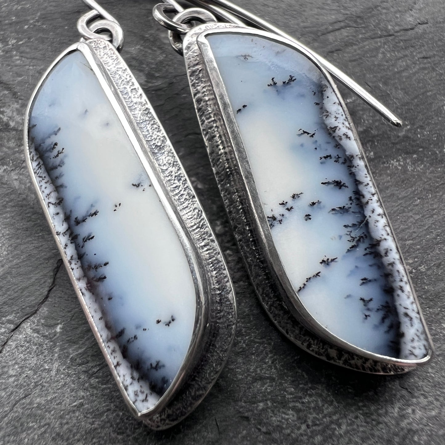 Dendritic Opal Sterling Silver Earrings | Black & White Natural Stone Dangle Earrings