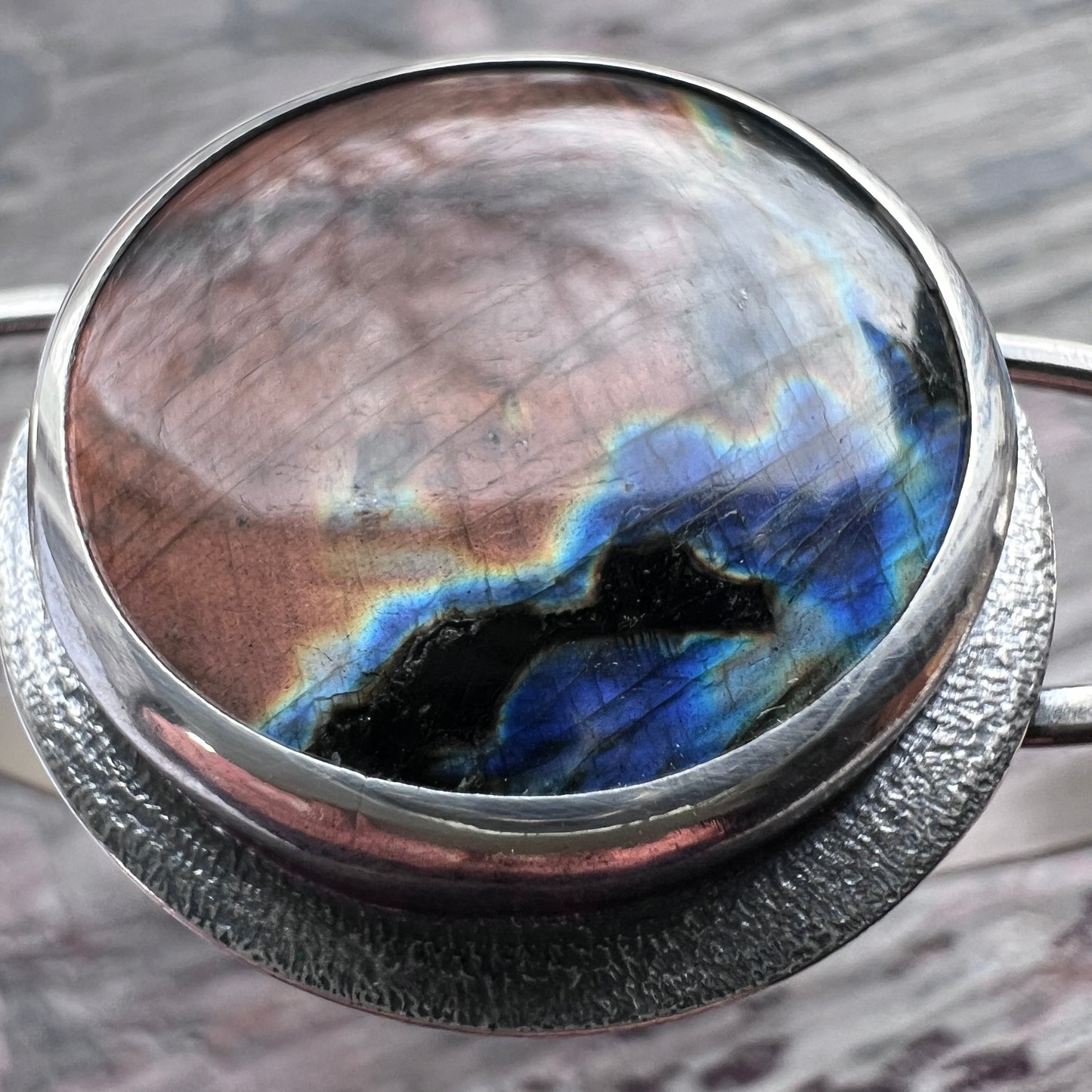 RESERVED Sterling Silver Labradorite Bracelet | Artisan Silver Cuff Bracelet