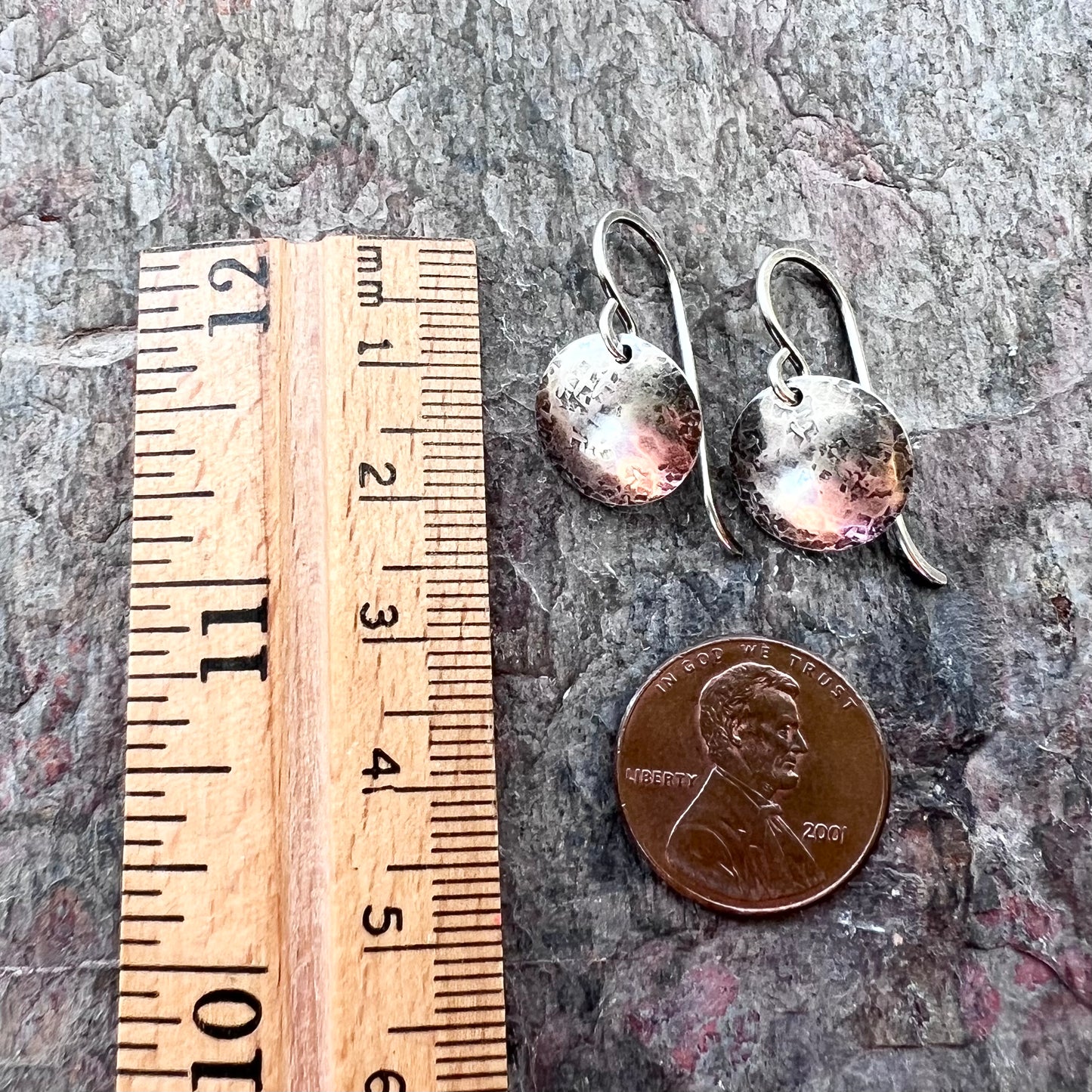 Sterling Silver Disc Earrings Minimalist Solid Silver Hammered Drop Dangle Earrings
