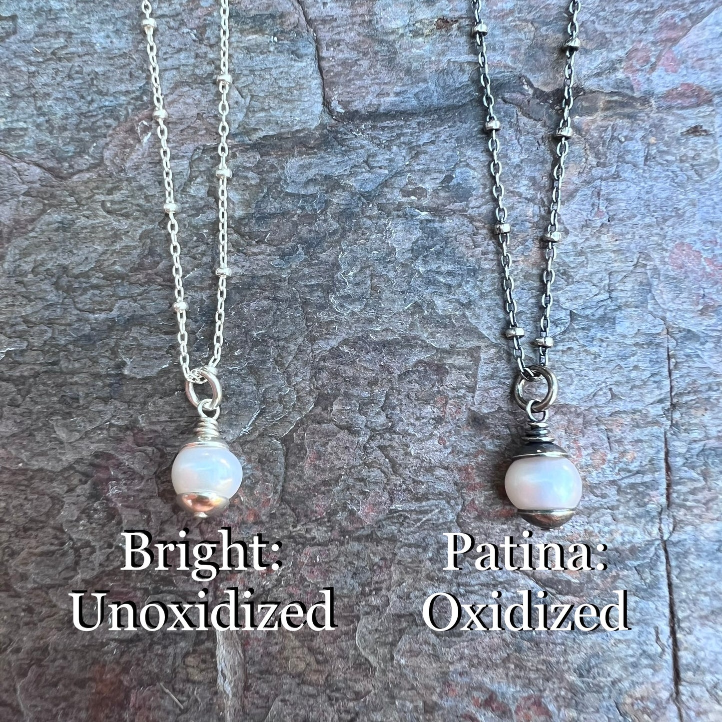 Sterling Silver Pearl Necklace - Small Genuine Freshwater Pearl Pendant on Sterling Silver Satellite Chain
