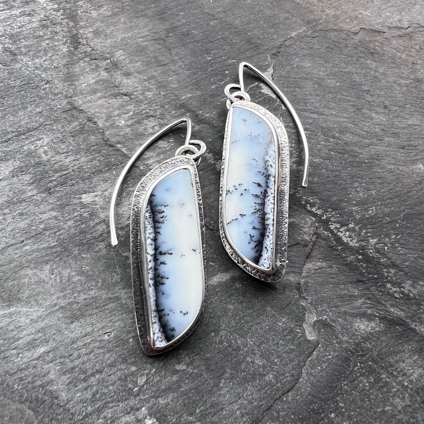 Dendritic Opal Sterling Silver Earrings | Black & White Natural Stone Dangle Earrings