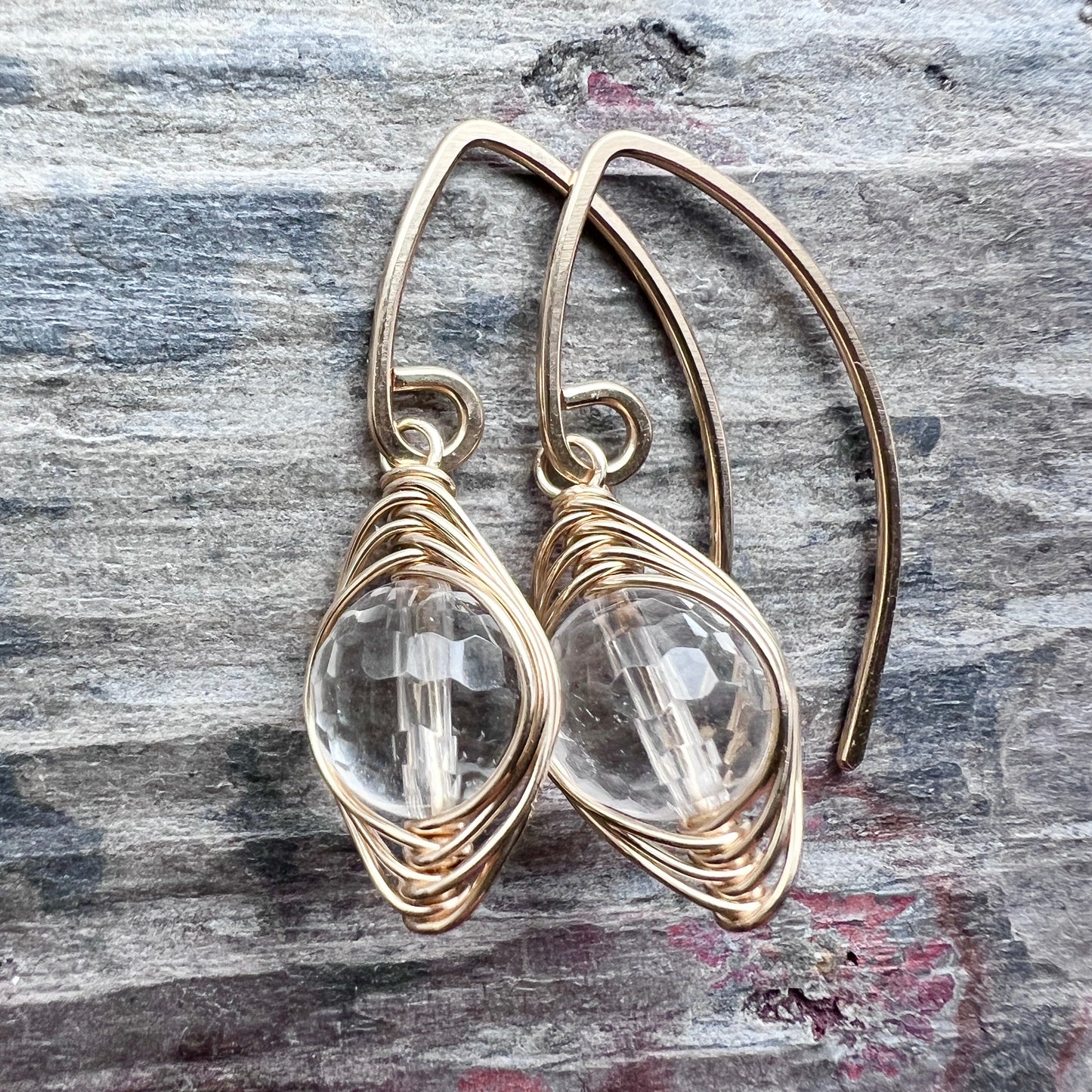 Sterling Silver Crystal Quartz Earrings | Genuine Rock Crystal Wire-wrapped Silver or Gold Dangle Earrings