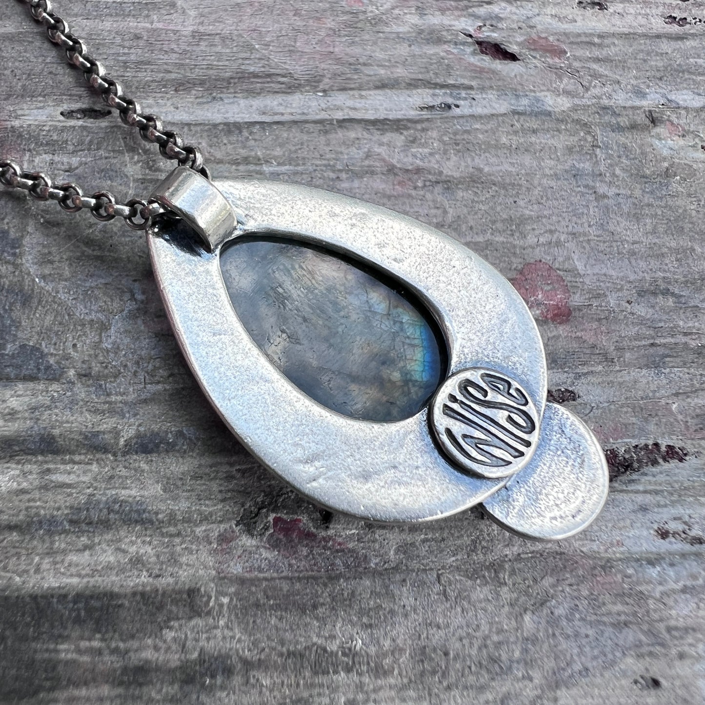 Sterling Silver Labradorite Necklace | Natural Stone Teardrop with Opal Triplet Pendant