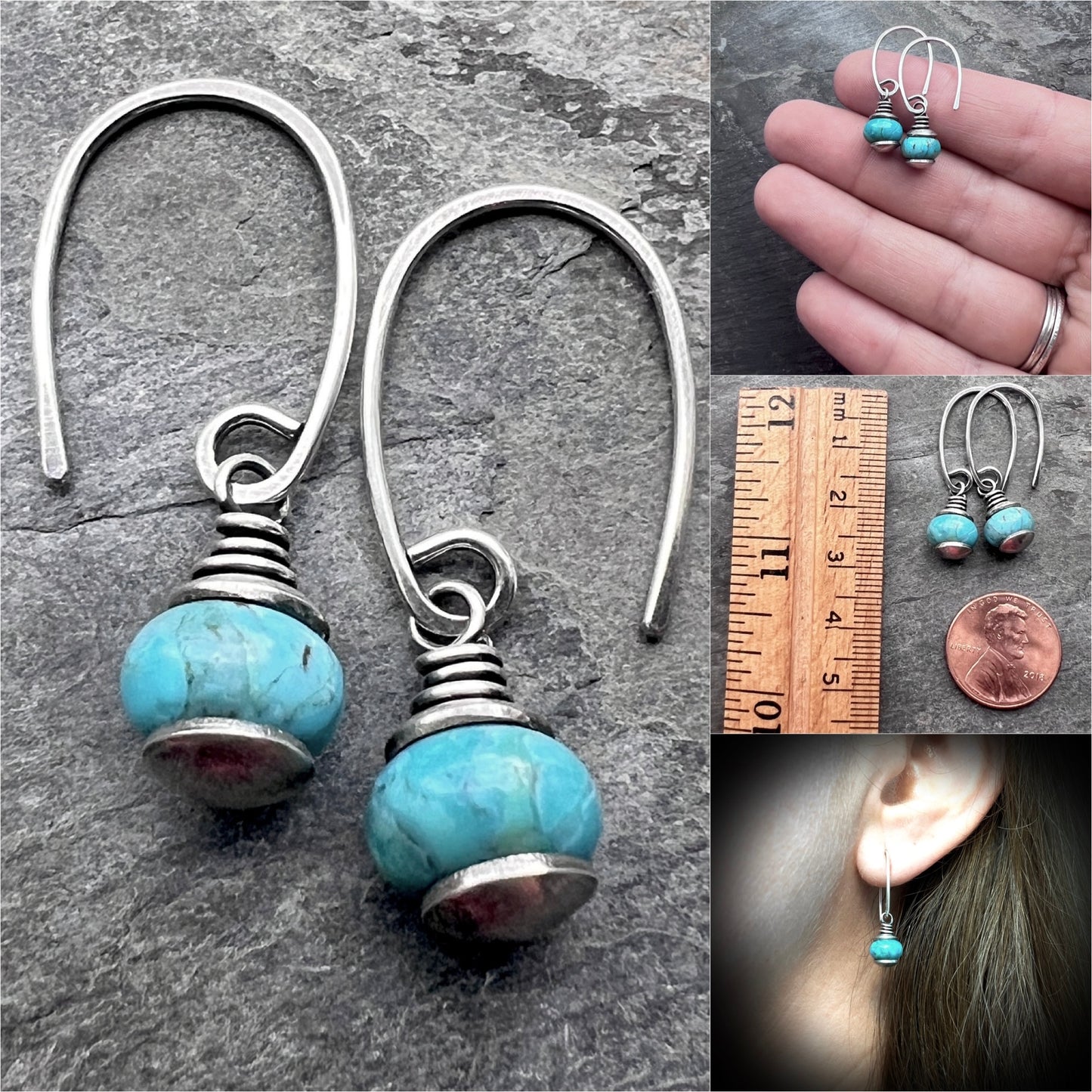 Genuine Turquoise Sterling Silver Earrings | Natural Stone Dangle Earrings