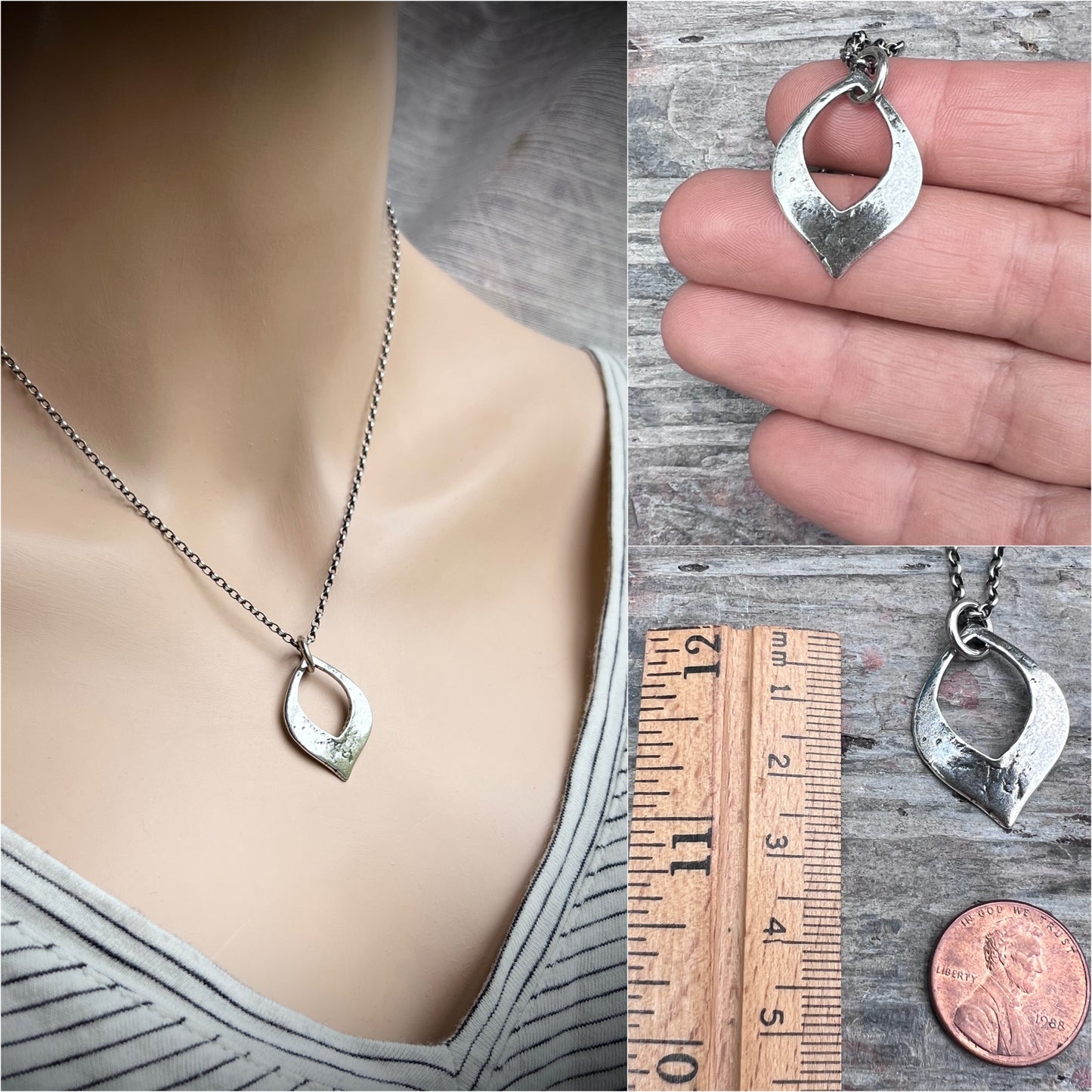 Sterling Silver Textured Petal Pendant Necklace