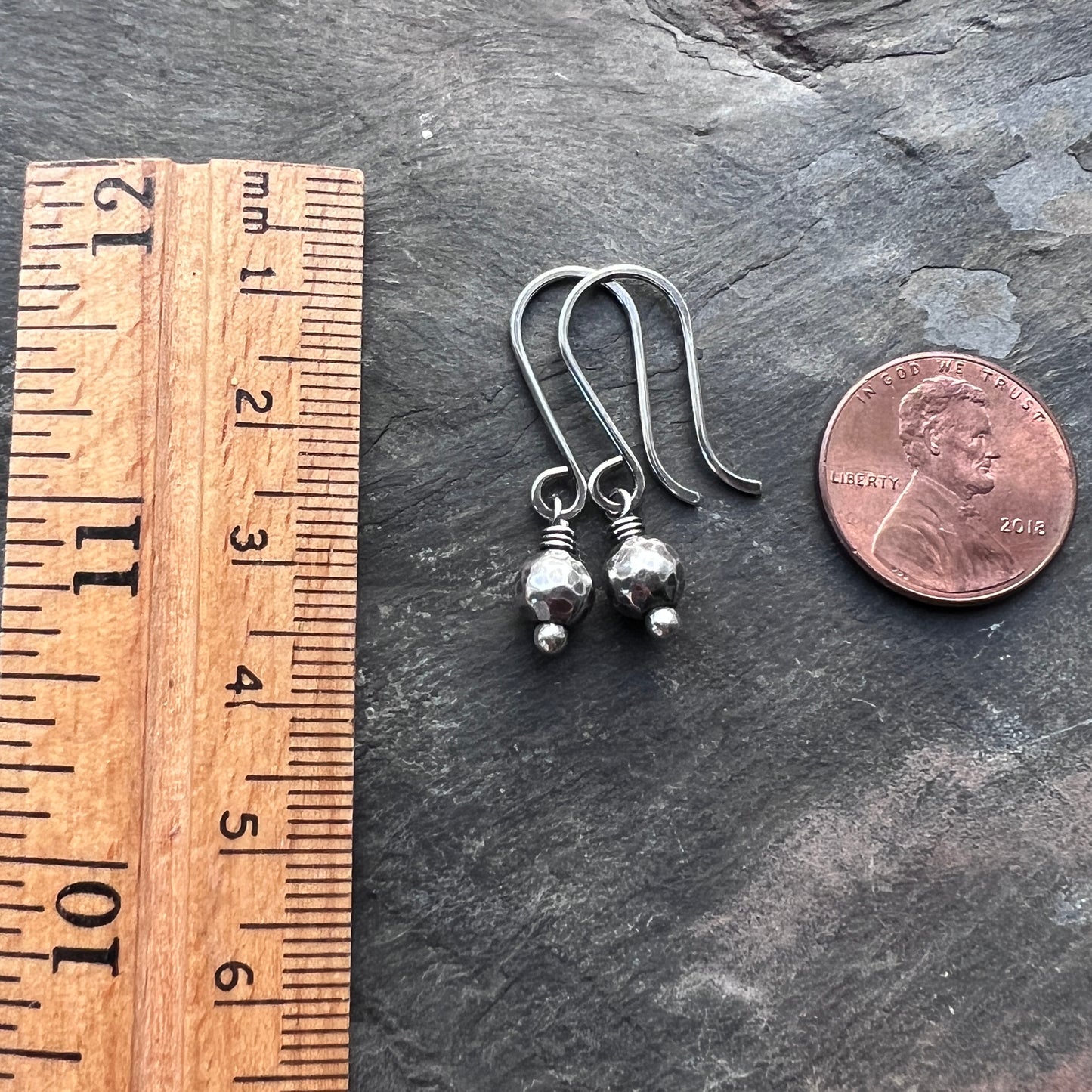 Sterling Silver Hammered Ball Earrings | Minimalist Small Dangles