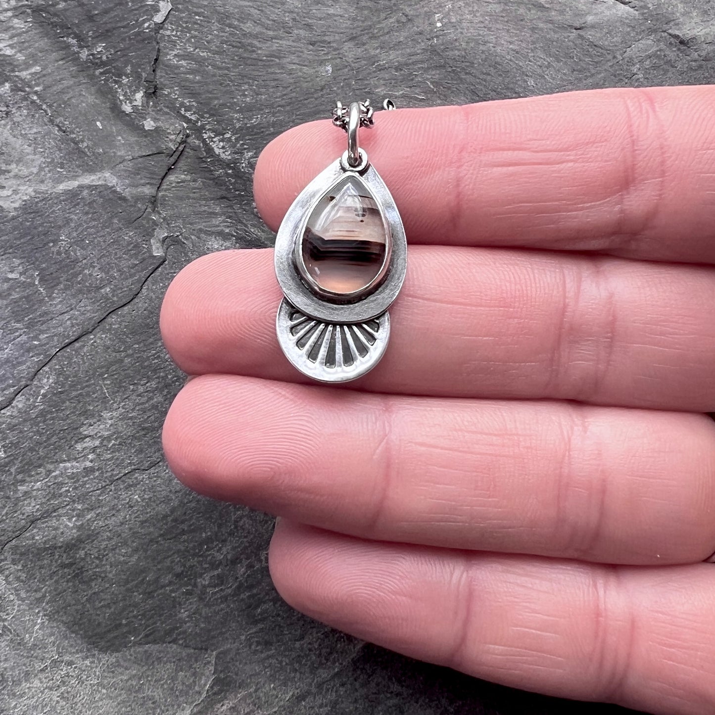 Sterling Silver Montana Agate Necklace | Natural Stone Teardrop Pendant