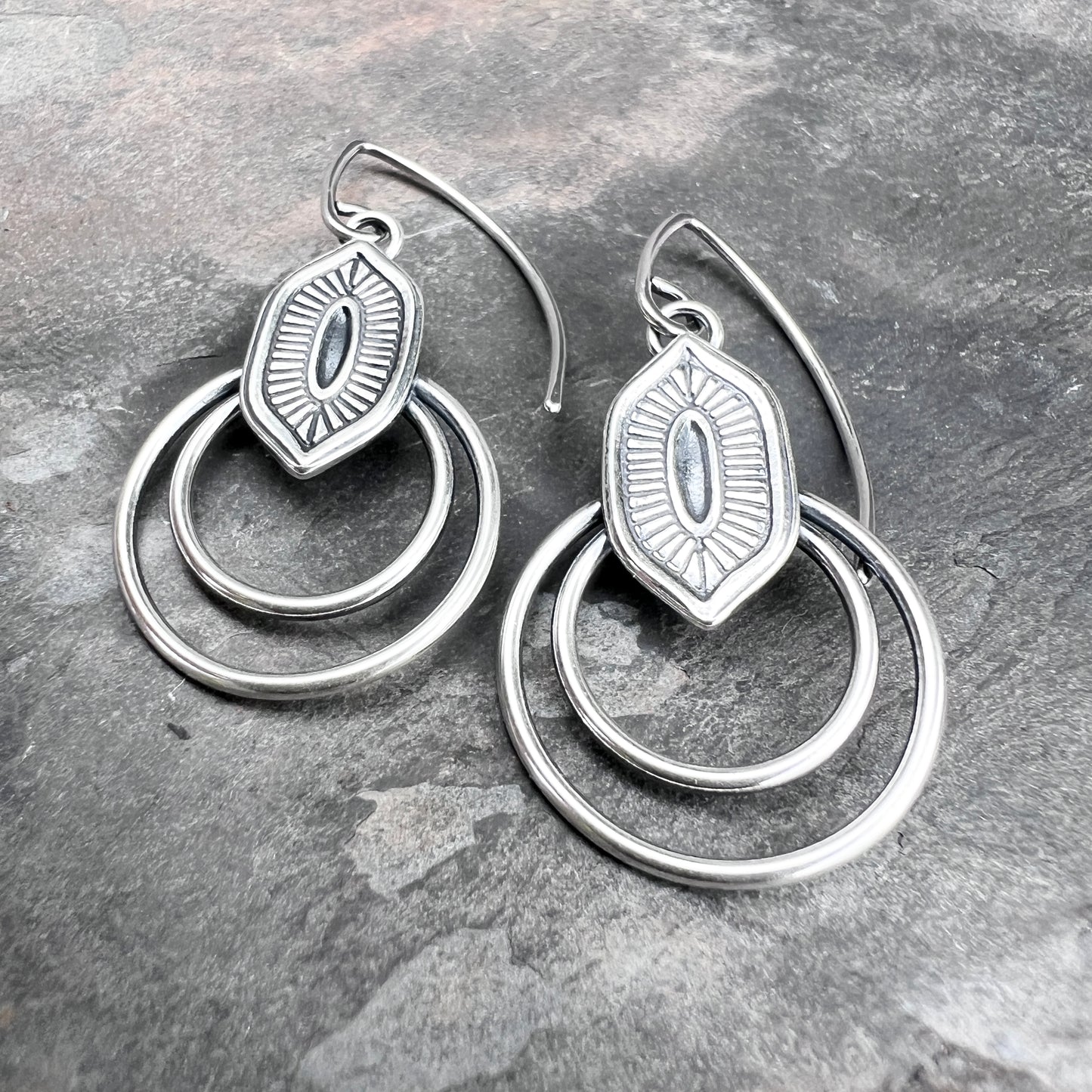 Stamped Sterling Silver Double Hoop Dangle Earrings