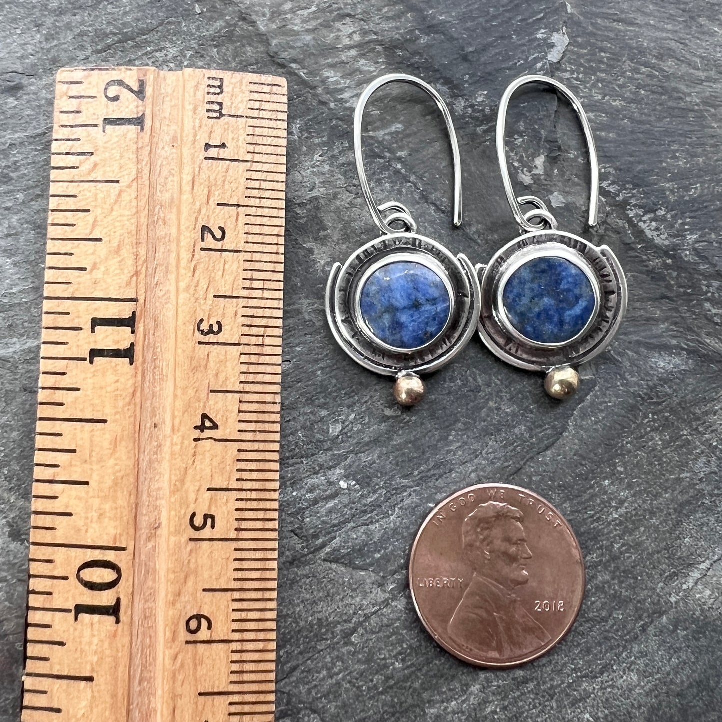 Lapis Lazuli Sterling Silver Earrings | Round Blue Natural Stone Earrings