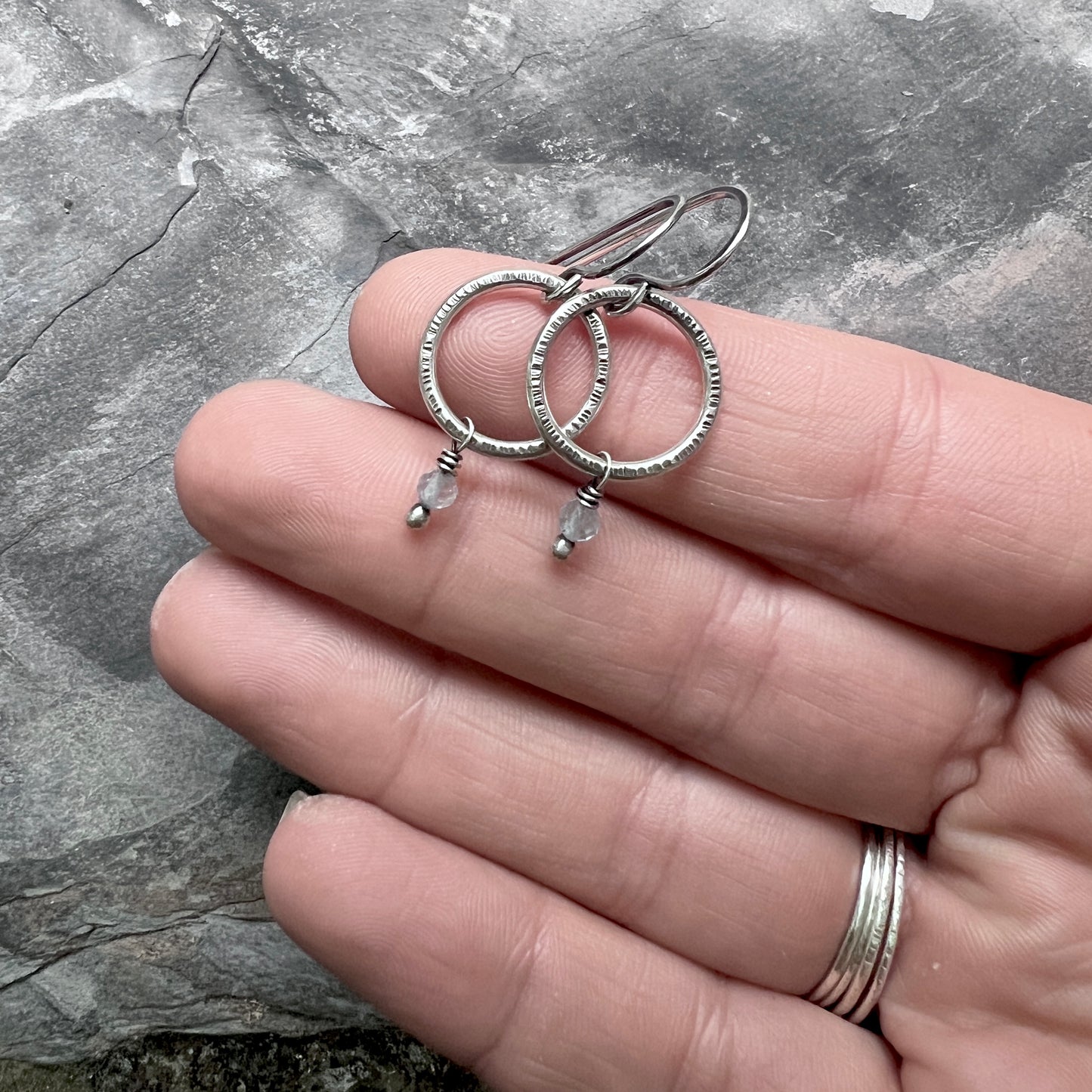 Customizable Birthstone Sterling Silver Earrings | Genuine Gemstone Dangle Hoops