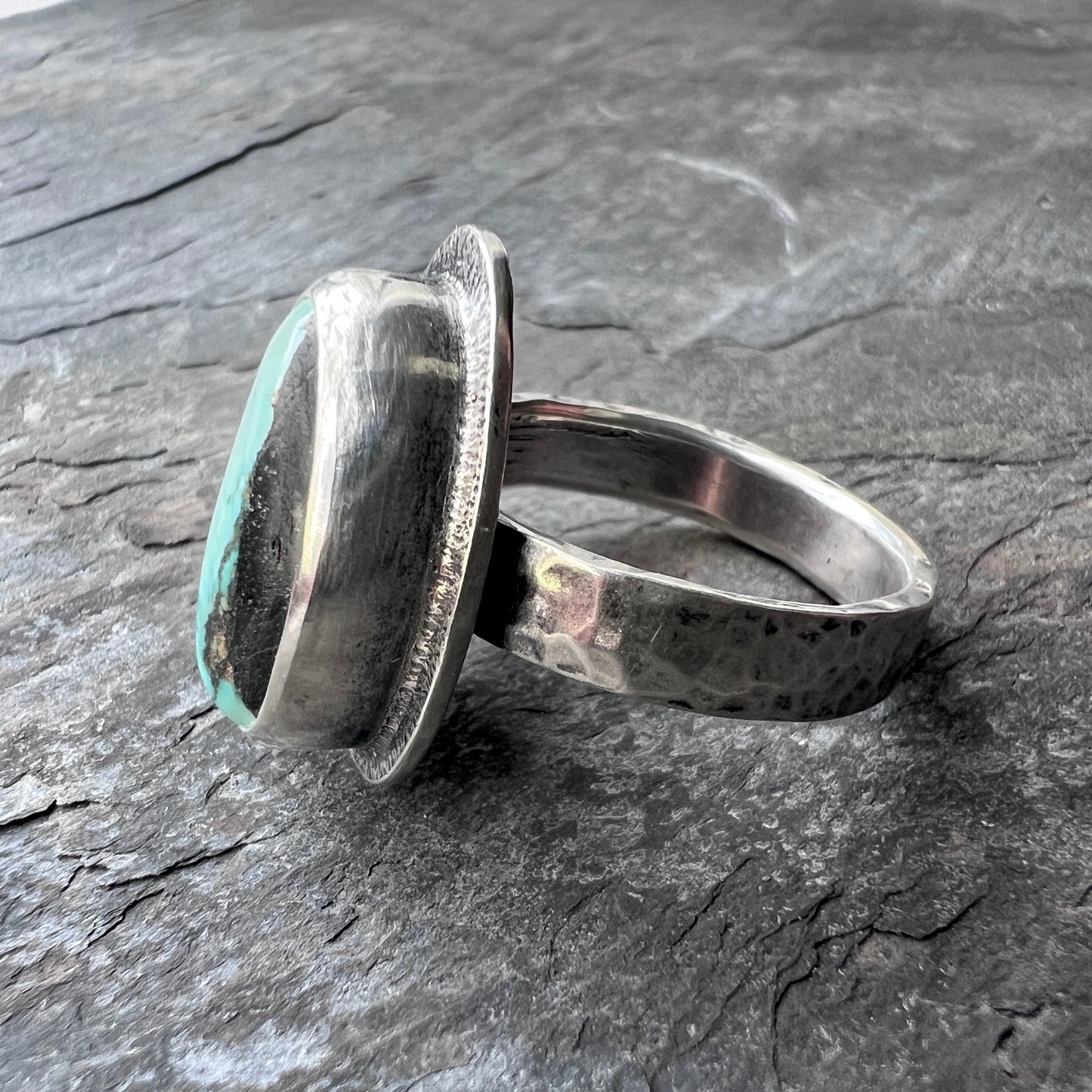 Sterling Silver Turquoise Ring | Genuine Natural Turquoise Freeform Cabochon Ring - Size 8.5