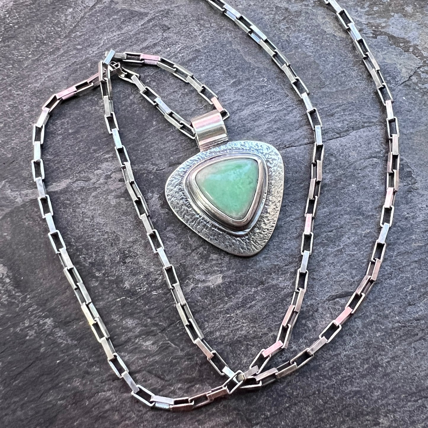 Sterling Silver Variscite Necklace | Green Natural Stone Triangular Pendant