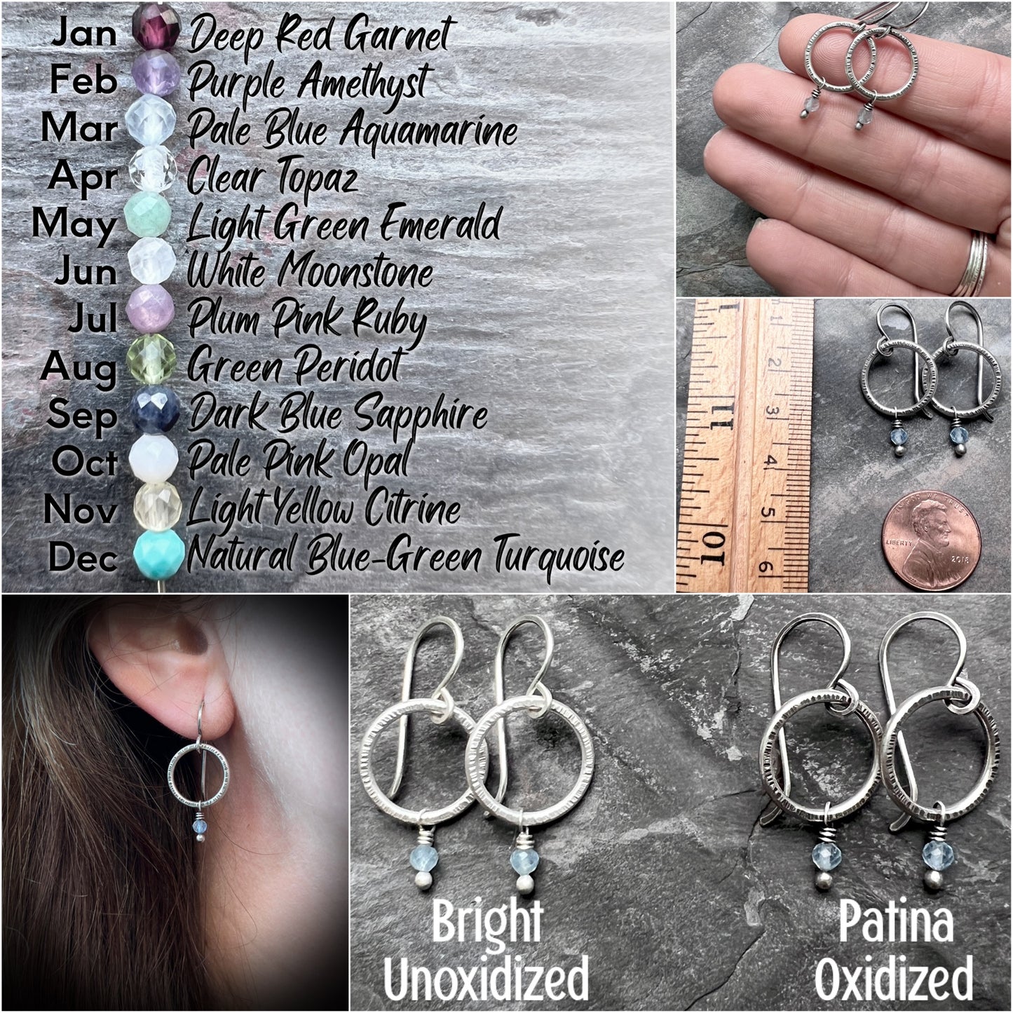 Customizable Birthstone Sterling Silver Earrings | Genuine Gemstone Dangle Hoops