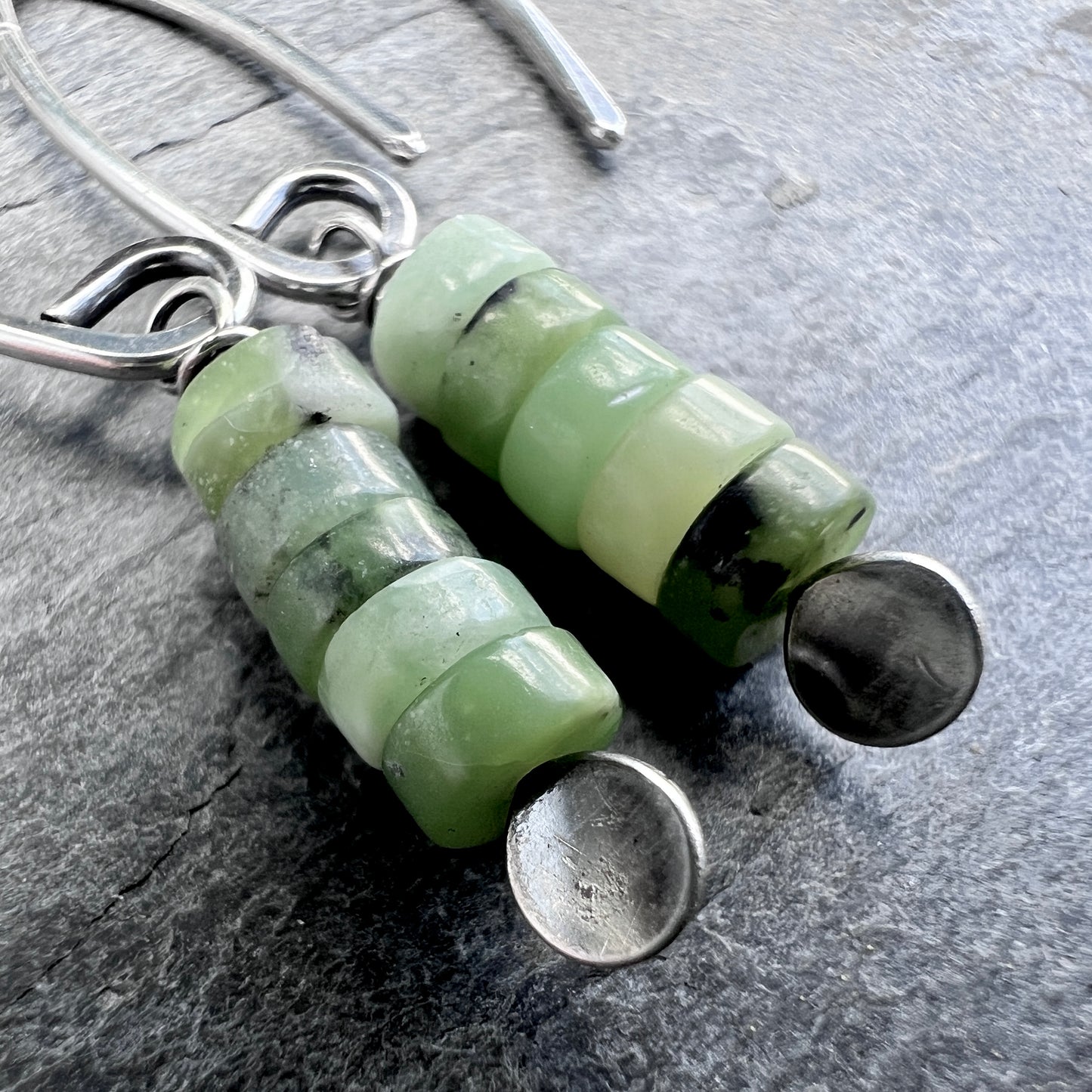 Sterling Silver Chrysoprase Earrings | Green Natural Stone Small Dangles