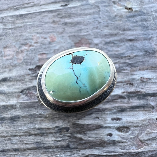 Sterling Silver Turquoise Ring | Genuine Natural Turquoise Cabochon Ring - Size 9.25