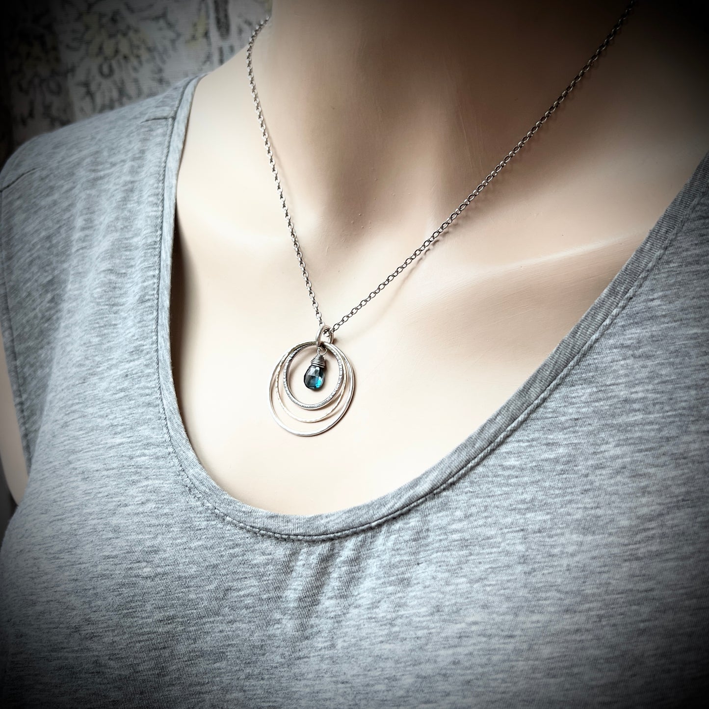 Genuine London Blue Topaz Necklace | Sterling Silver and 14k Goldfill Pendant