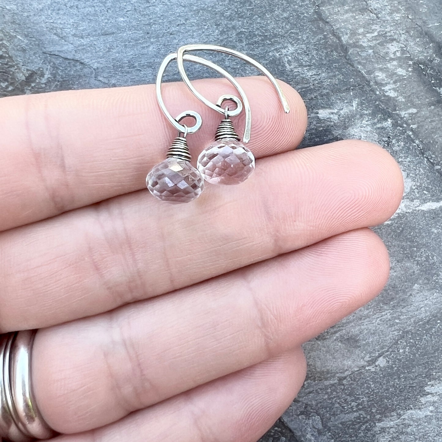 Sterling Silver Crystal Quartz Earrings | Clear Natural Stone Teardrop Dangles