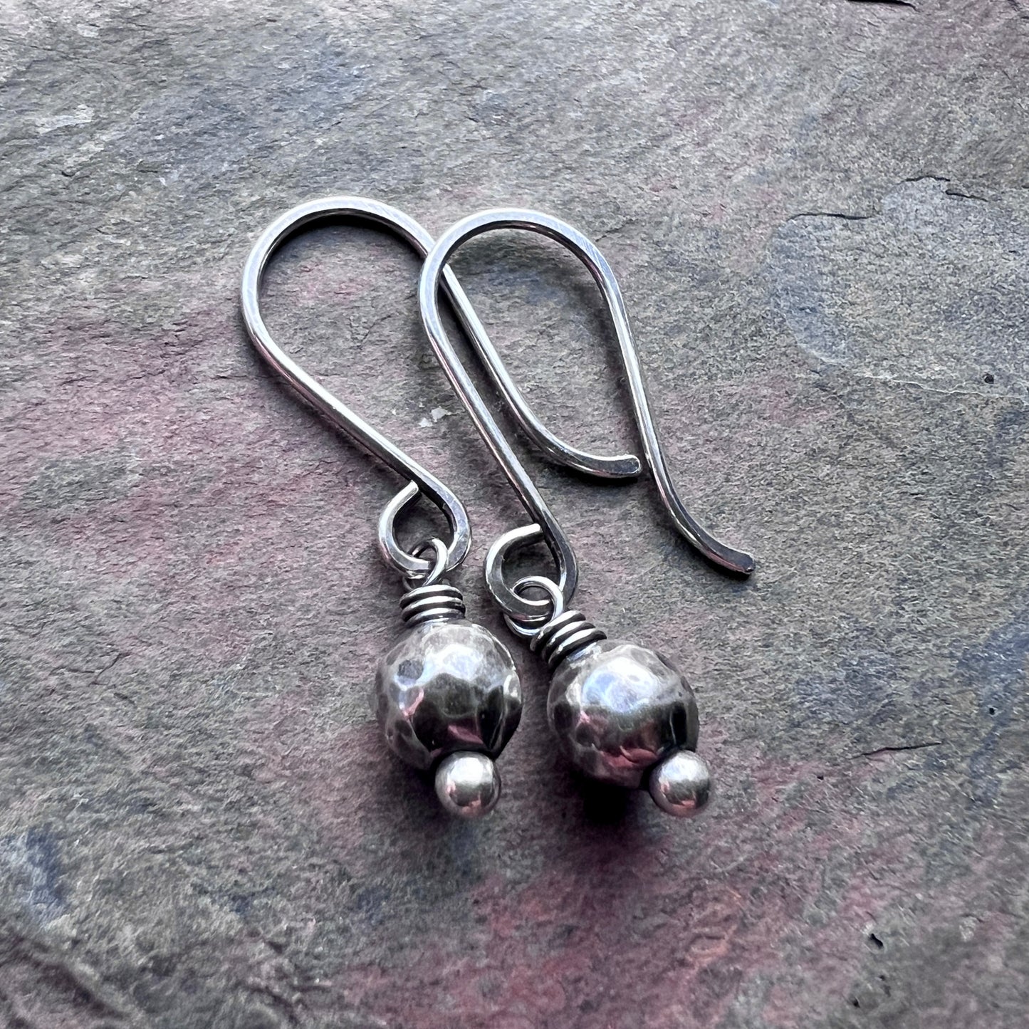 Sterling Silver Hammered Ball Earrings | Minimalist Small Dangles