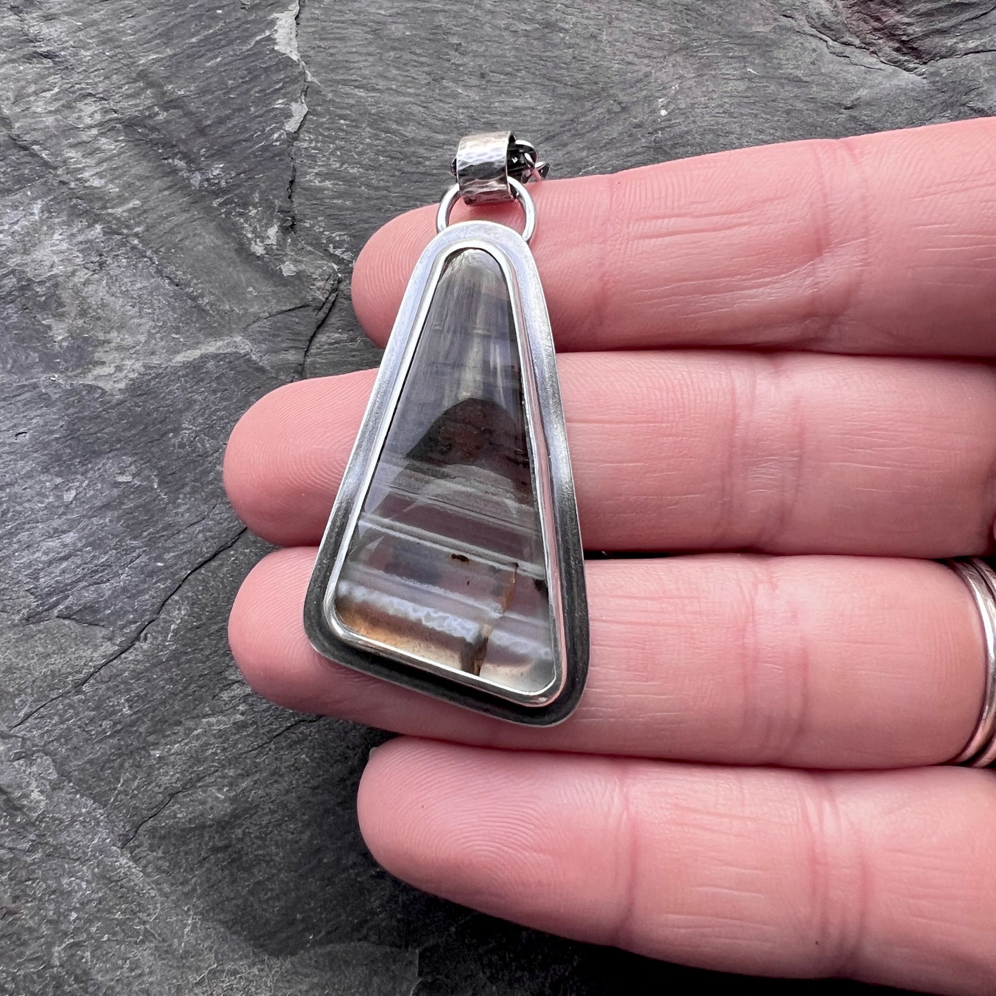 Sterling Silver Montana Agate Necklace | Brown Natural Stone Geometric Pendant
