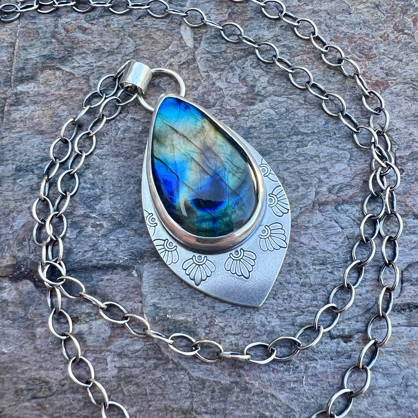 Labradorite Sterling Silver Necklace - Handmade One-of-a-kind Pendant on Sterling Silver Chain