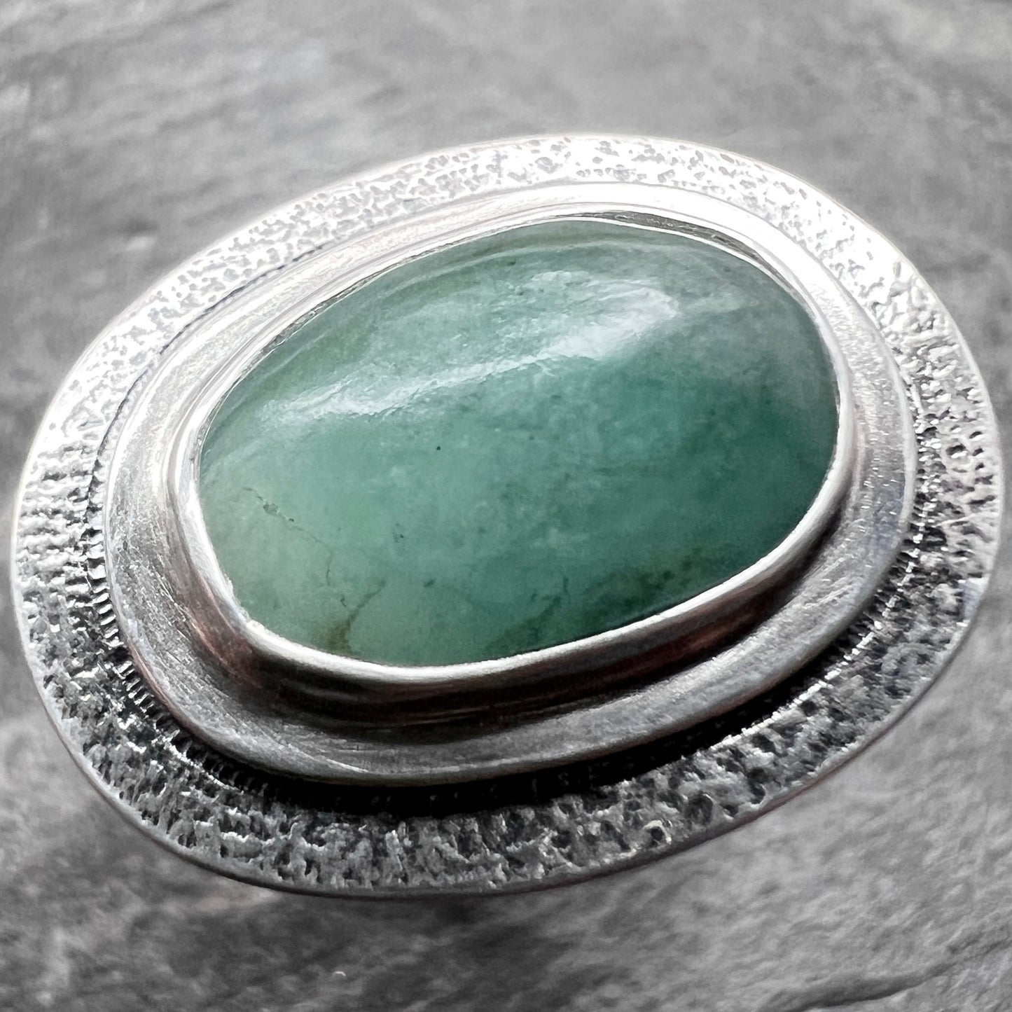 Sterling Silver Emerald Ring | Natural Stone Cabochon Ring - Size 7.25