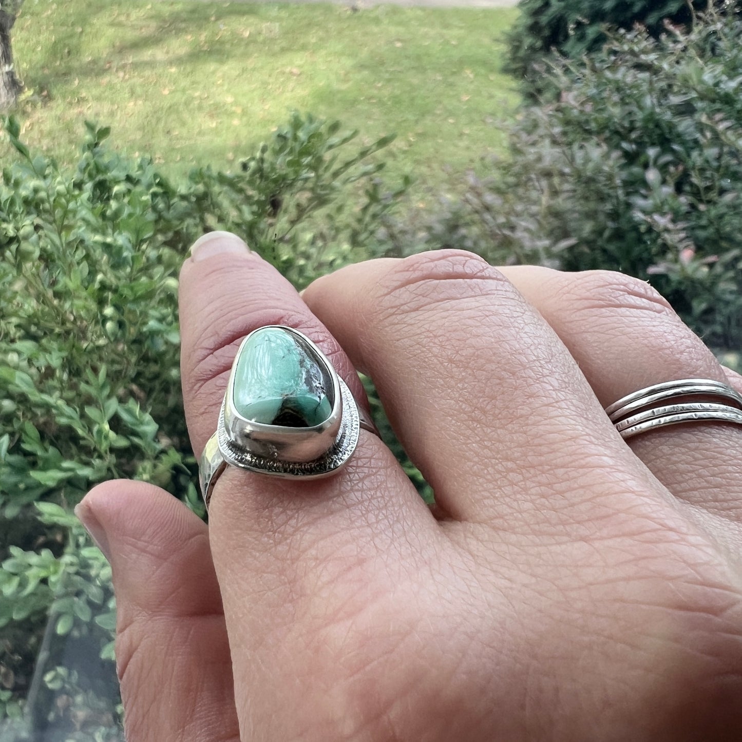 Sterling Silver Turquoise Ring | Genuine Natural Turquoise Freeform Cabochon Ring - Size 8.5